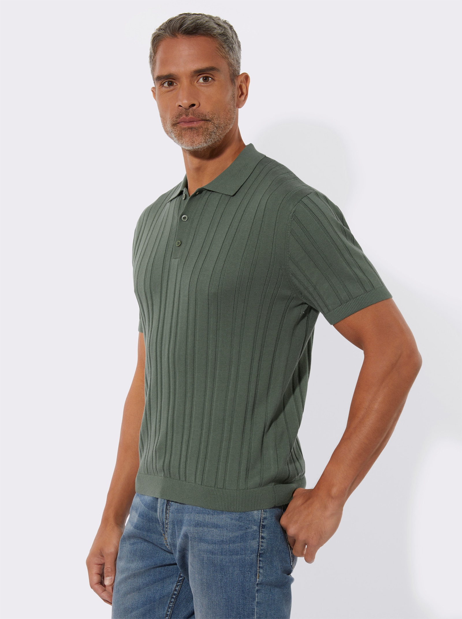 Kurzarmpullover mit 3D-Struktur - moos