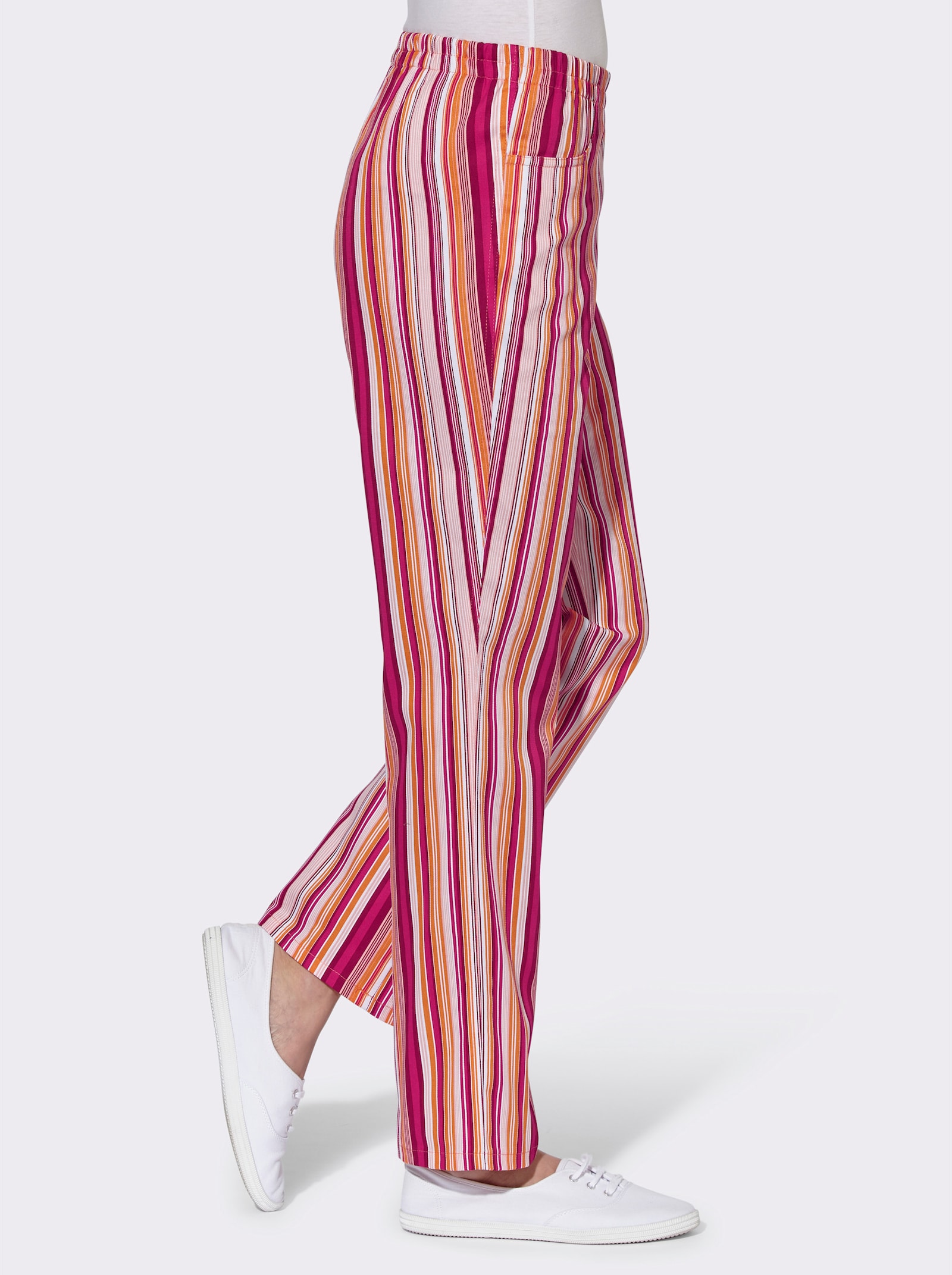 Comfortbroek van katoen - apricot/rood gestreept