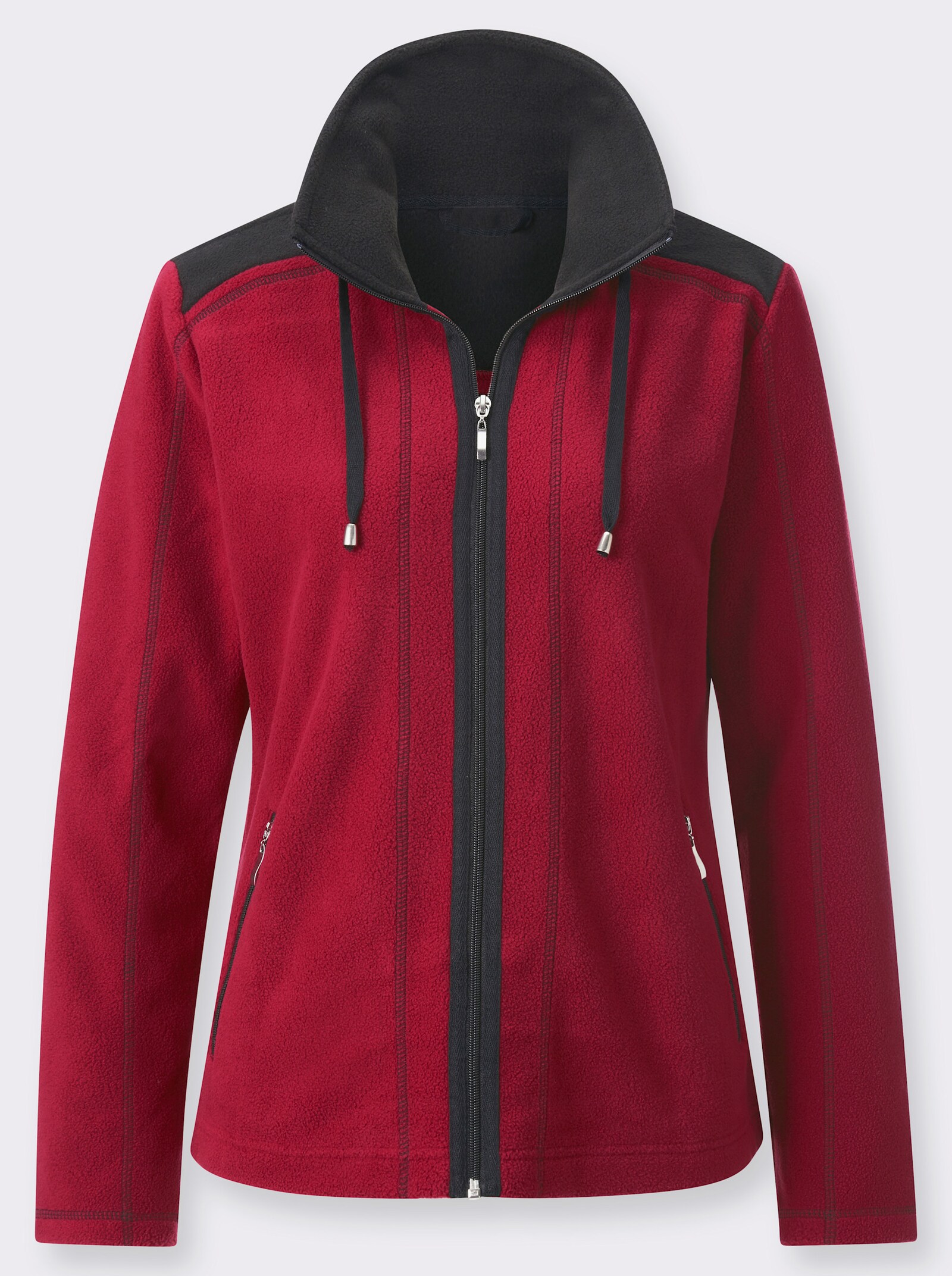 Fleecejacke mit Kontraststreifen - rot-schwarz