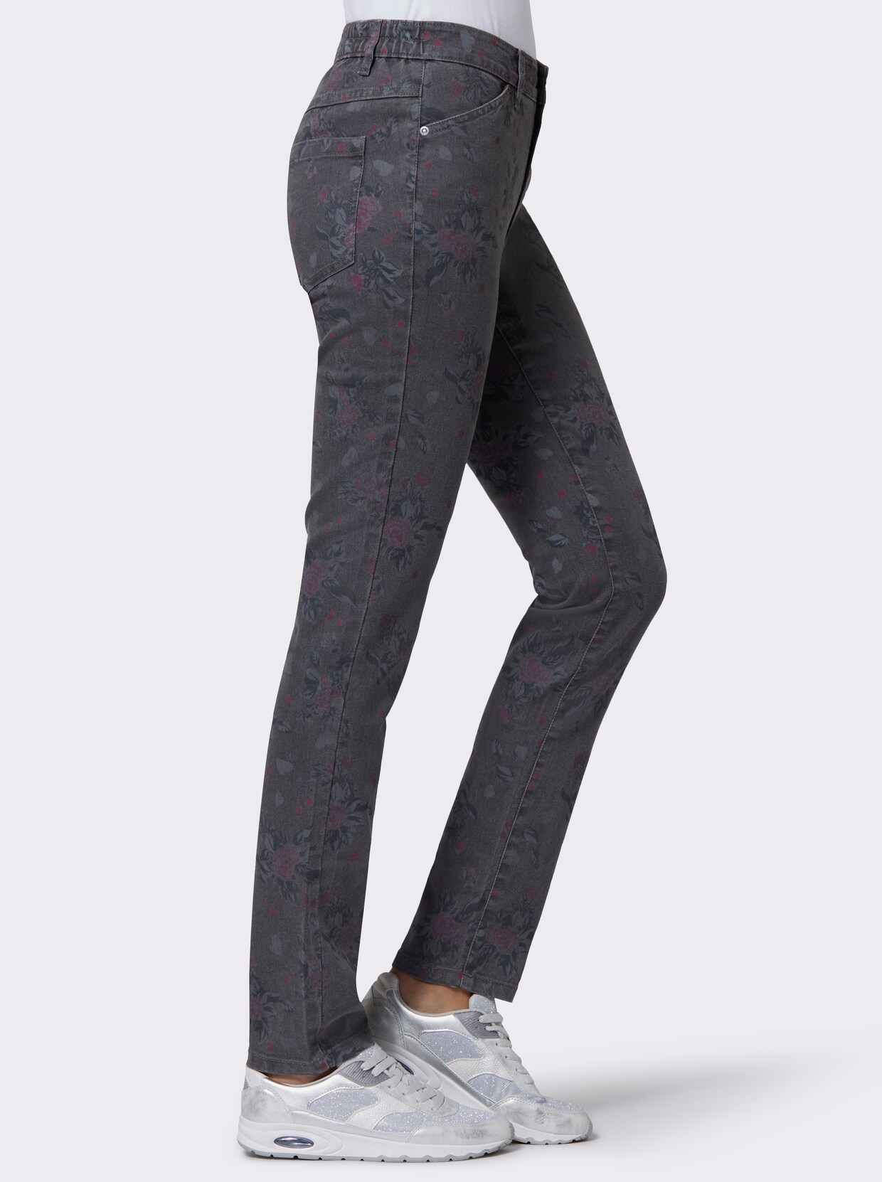 Džíny - šedá-denim-potisk