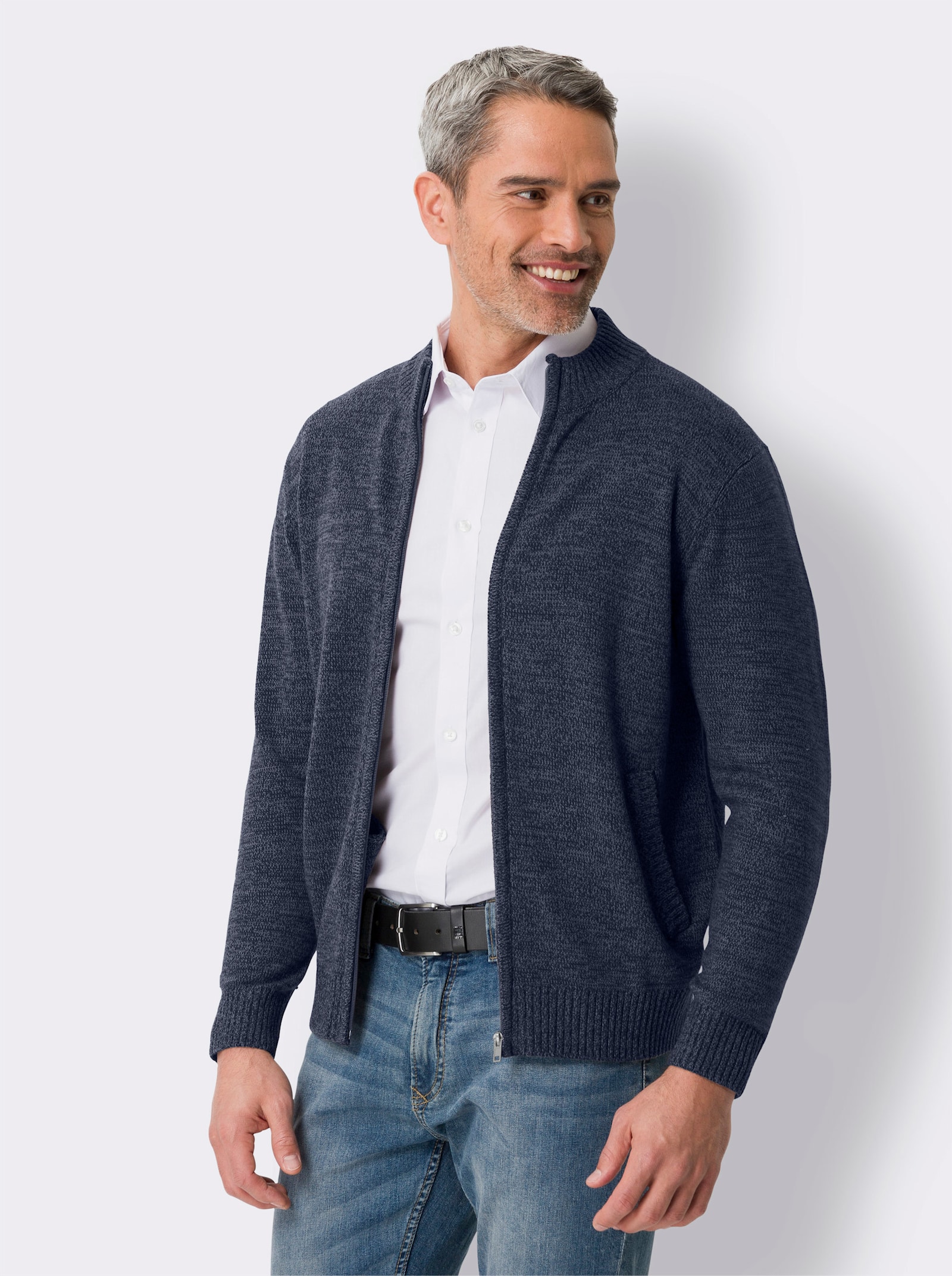 Strickjacke aus Melange-Strick - rauchblau-meliert