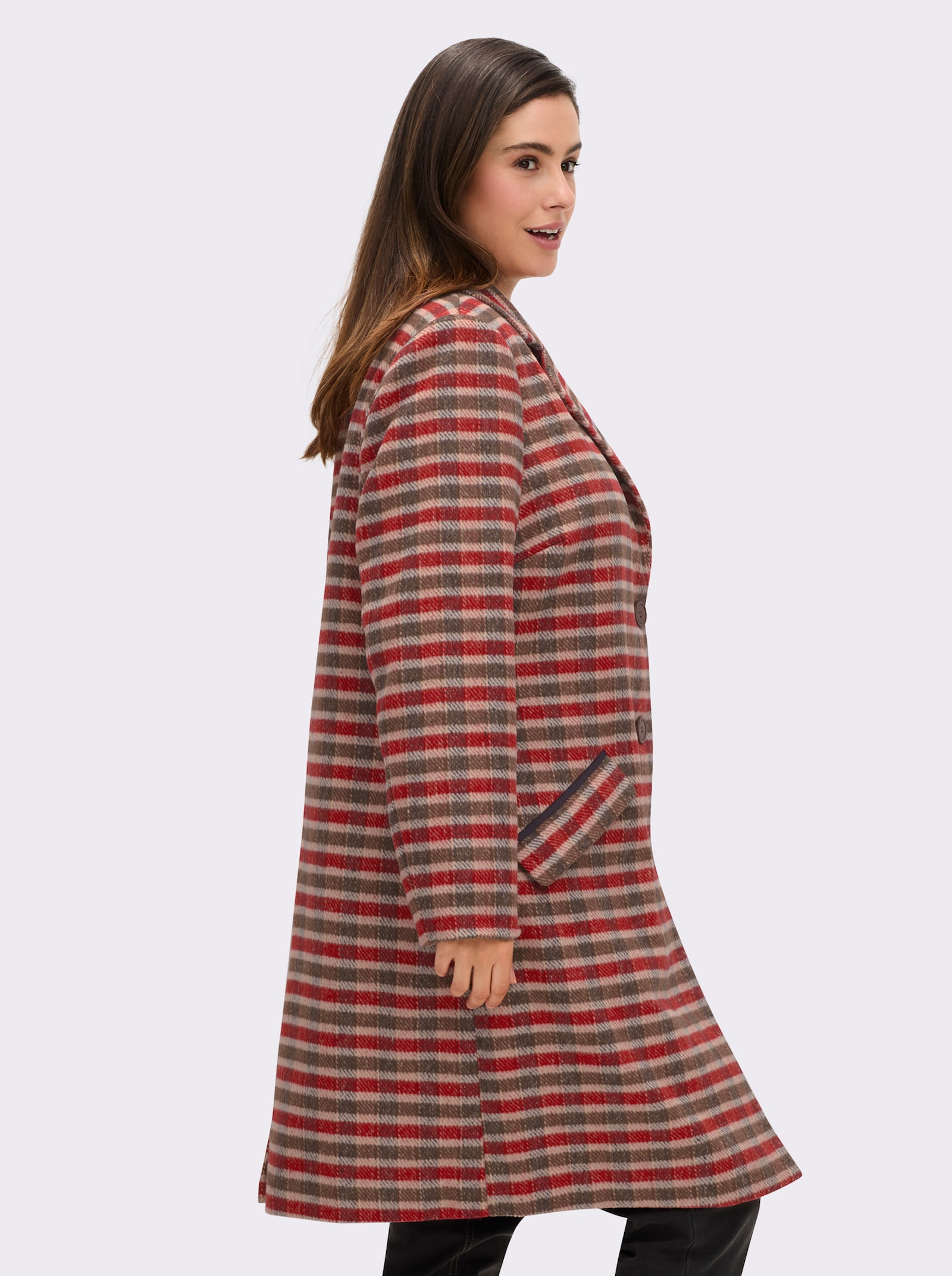 sheego Wintermantel mit Karomuster - sand-kirsche-gemustert