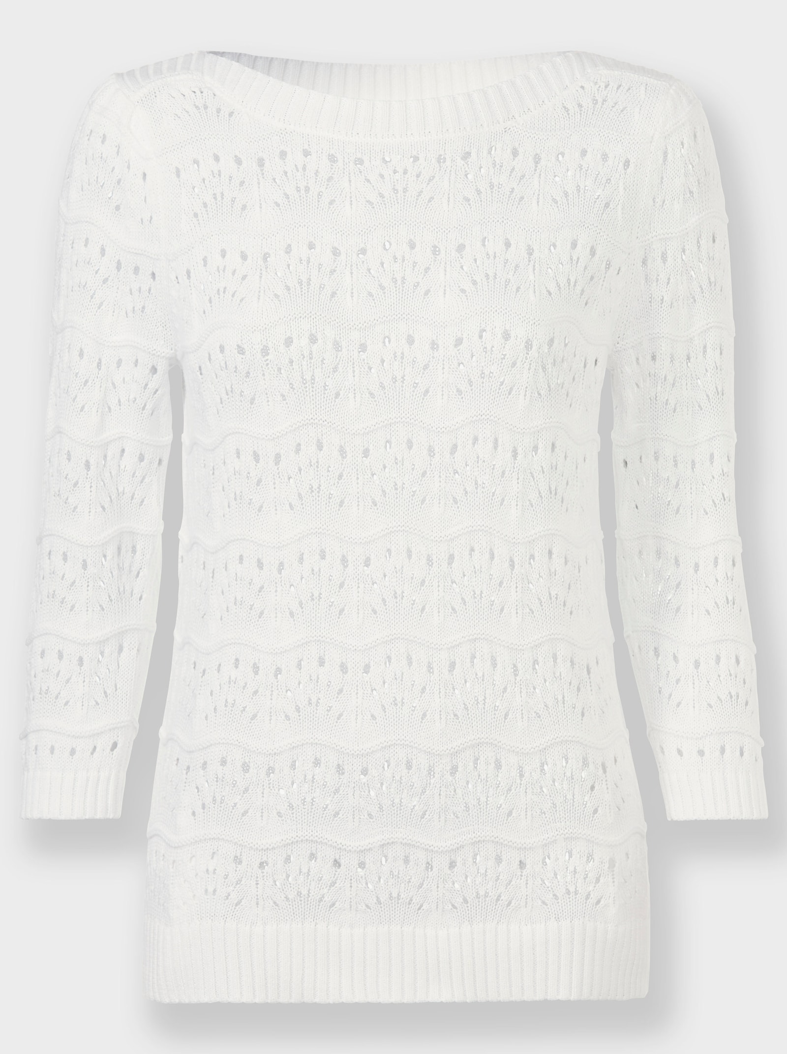 Ajourpullover mit U-Boot-Ausschnitt - weiß
