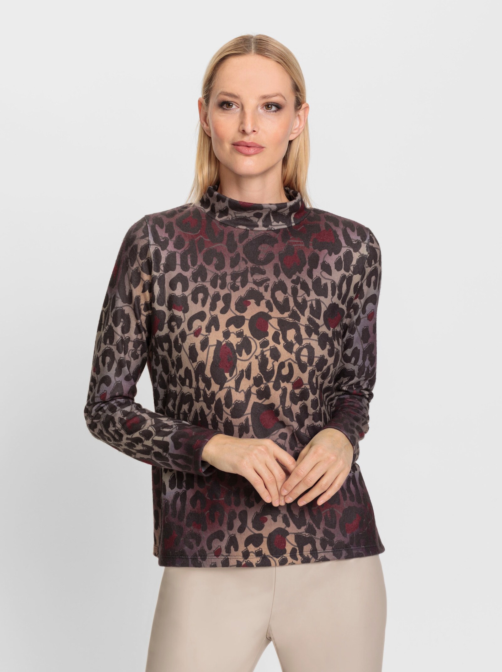 heine Stehkragenshirt mit Allover-Print - sesam-burgund-bedruckt