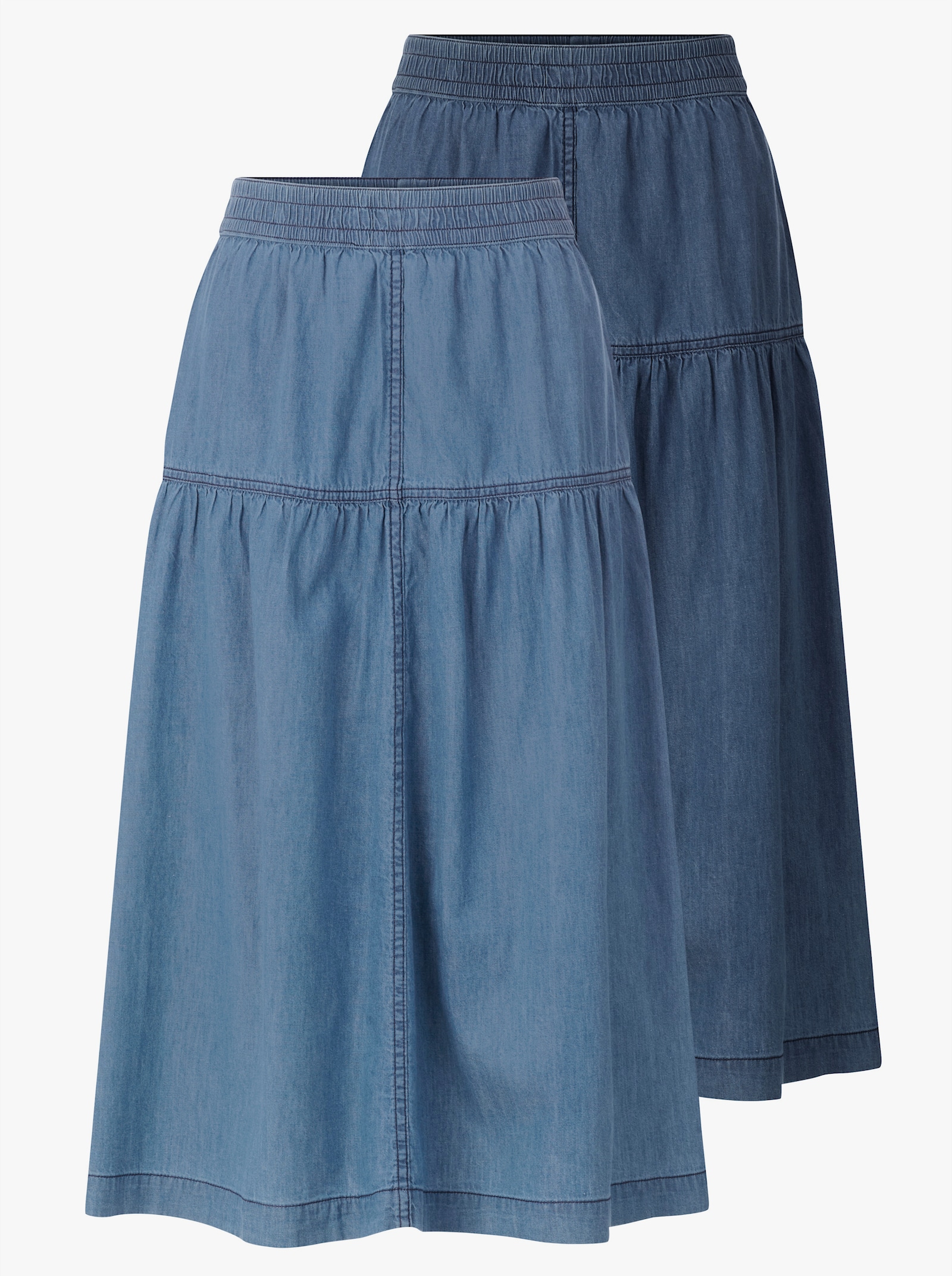 Jeansrock mit Rundum-Dehnbund - blue-bleached + blue-stone-washed