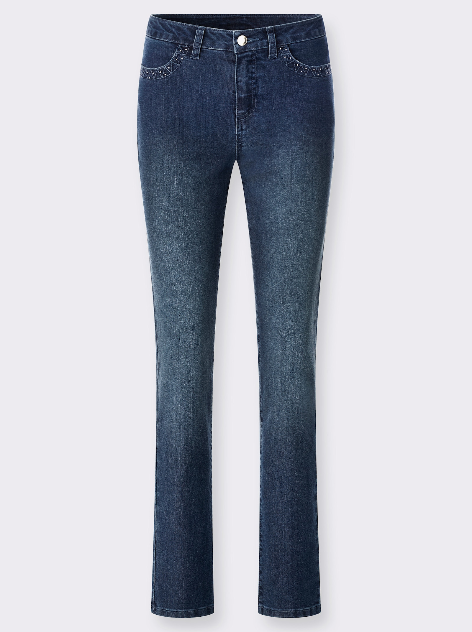 Jeans mit Stickerei auf den Taschen - blue-stone-washed