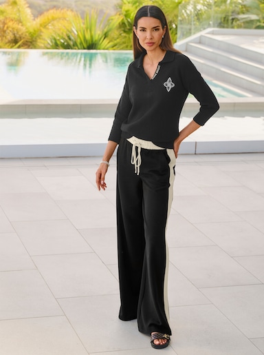 heine Polopullover Mit Schriftzug - schwarz