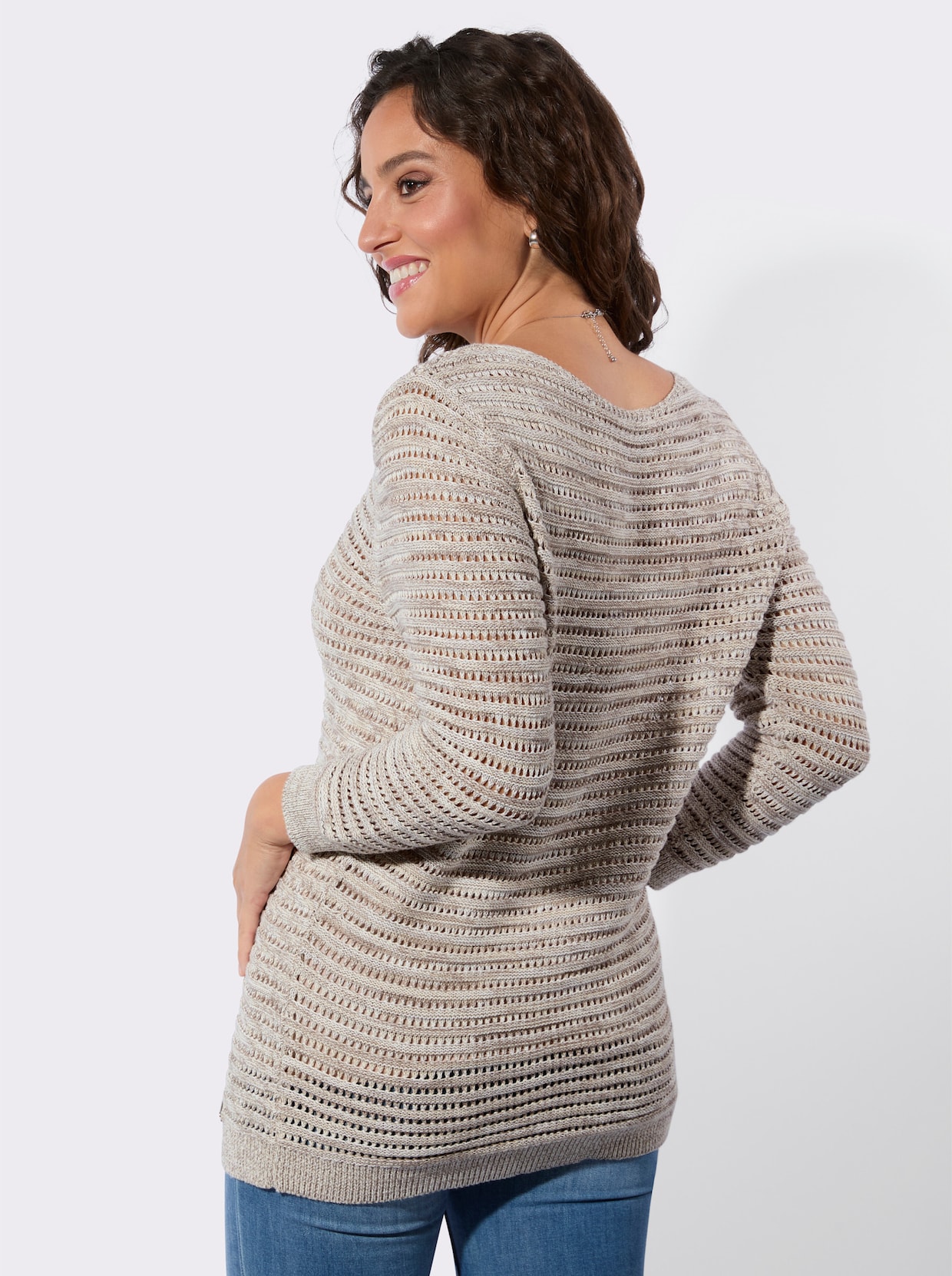 Ajourpullover - sand-meliert