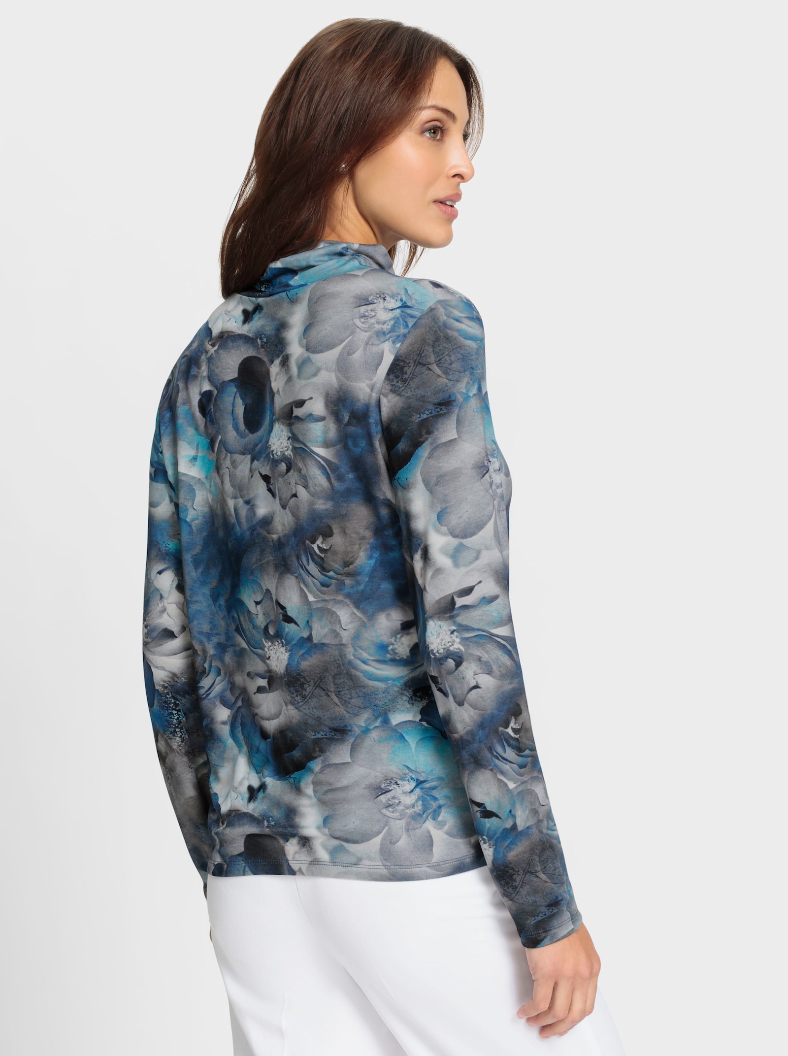 Rollkragenshirt im floralen Dessin - marine-bedruckt