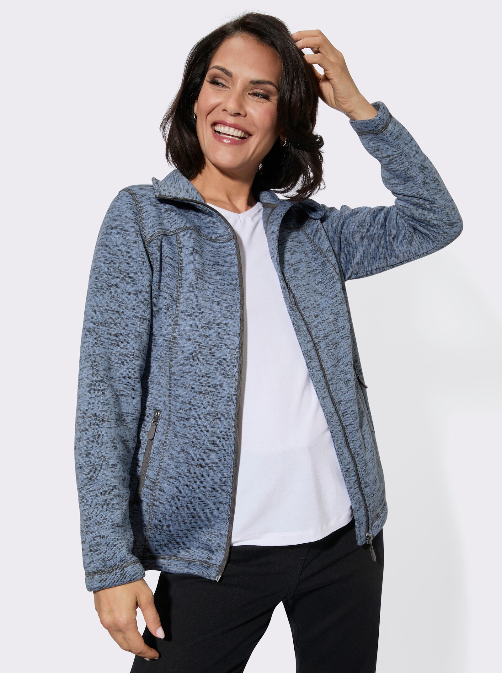 Strickfleece-Jacke mit Teilungsnähten - bleu-meliert