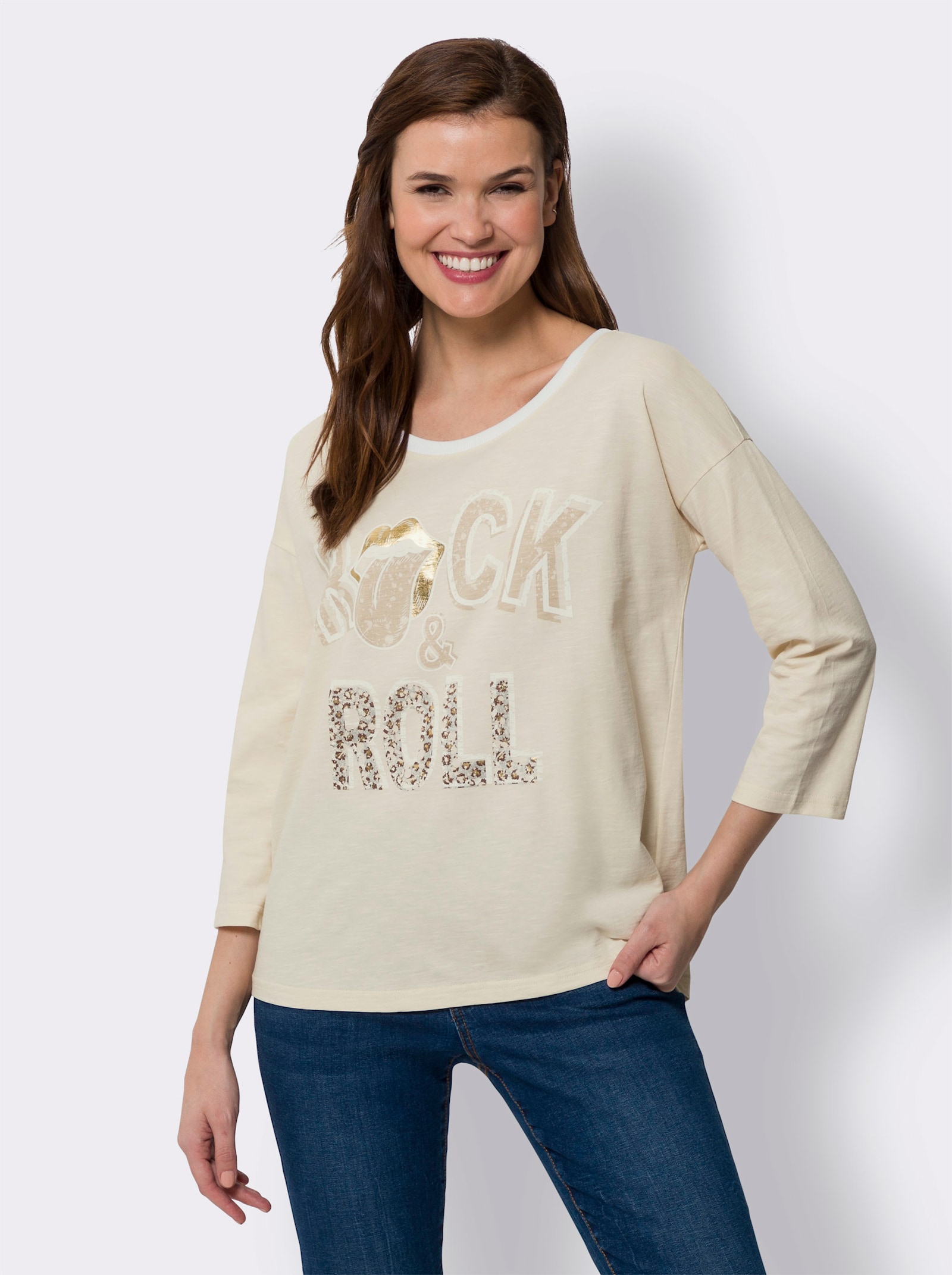 heine 3/4-Arm-Shirt mit Schriftzug - champagner