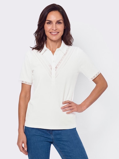 Poloshirt mit Spitzendetails - ecru