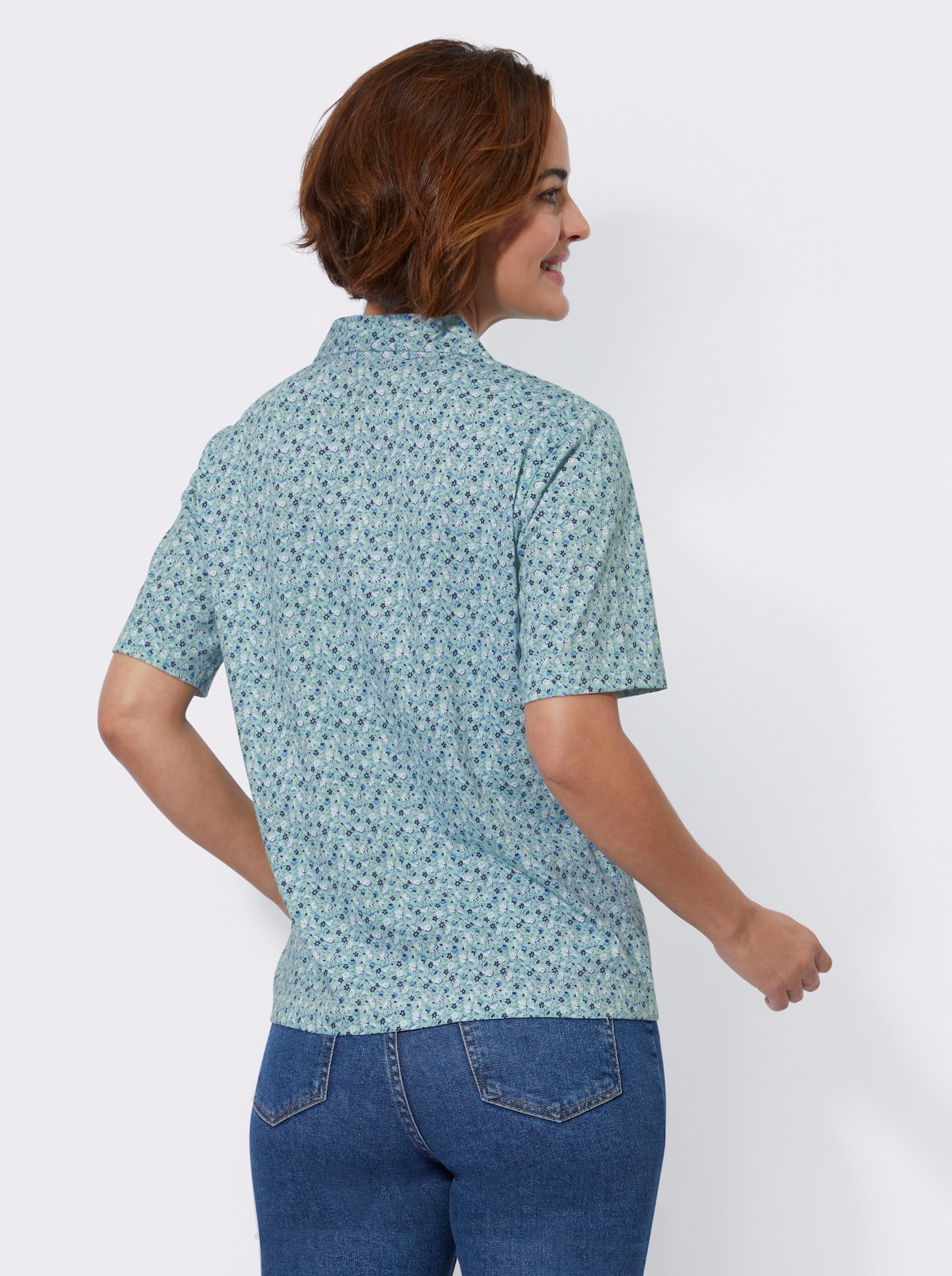 Poloshirt van katoen, bedrukt - kalkmint/wit bedrukt