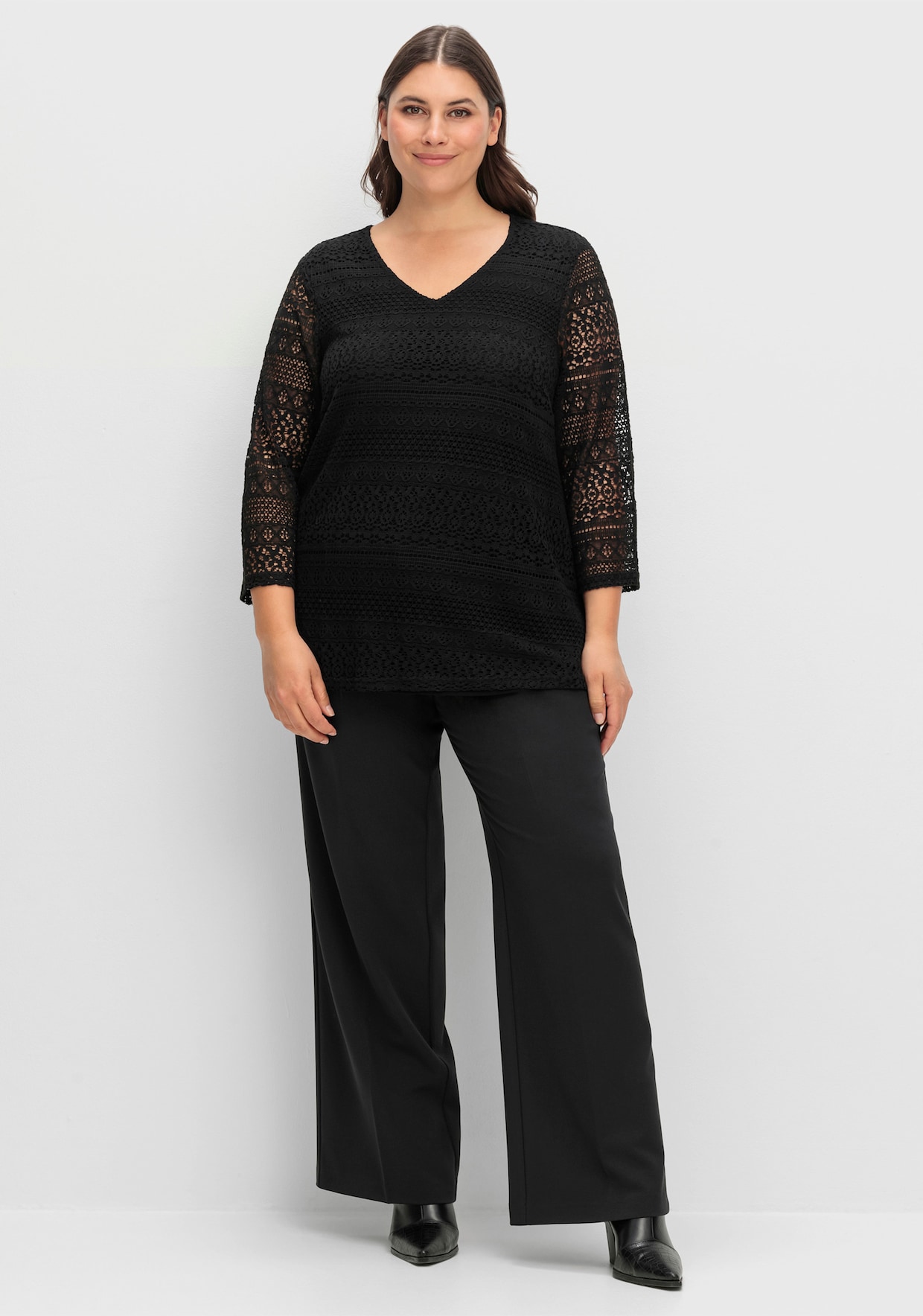 sheego 3/4-Arm-Shirt - schwarz