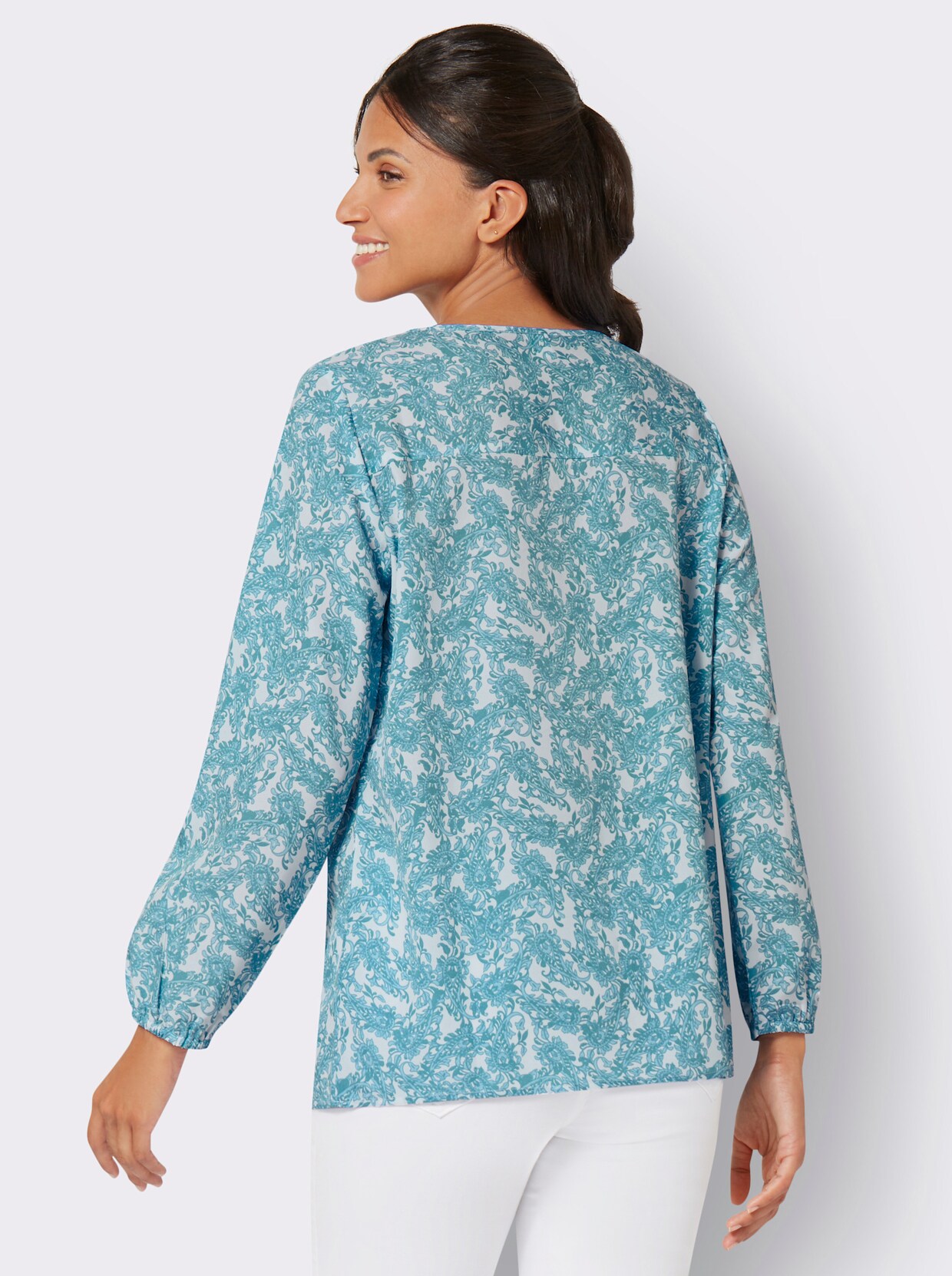 Comfortabele blouse - wit-salie-bedrukt