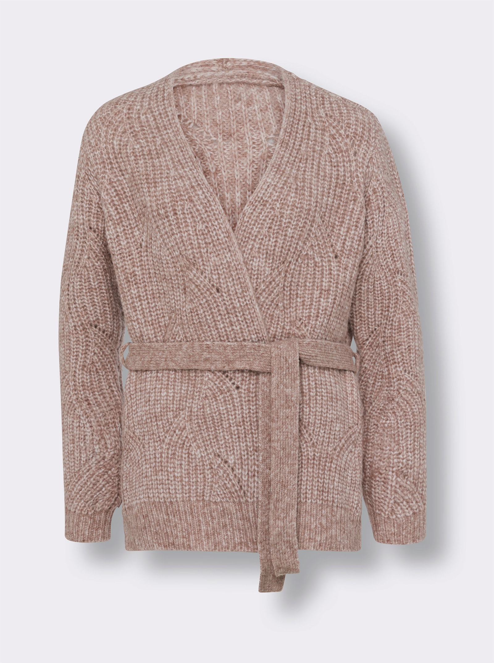 heine Strickjacke mit Bindegürtel - champagner-cognac-meliert