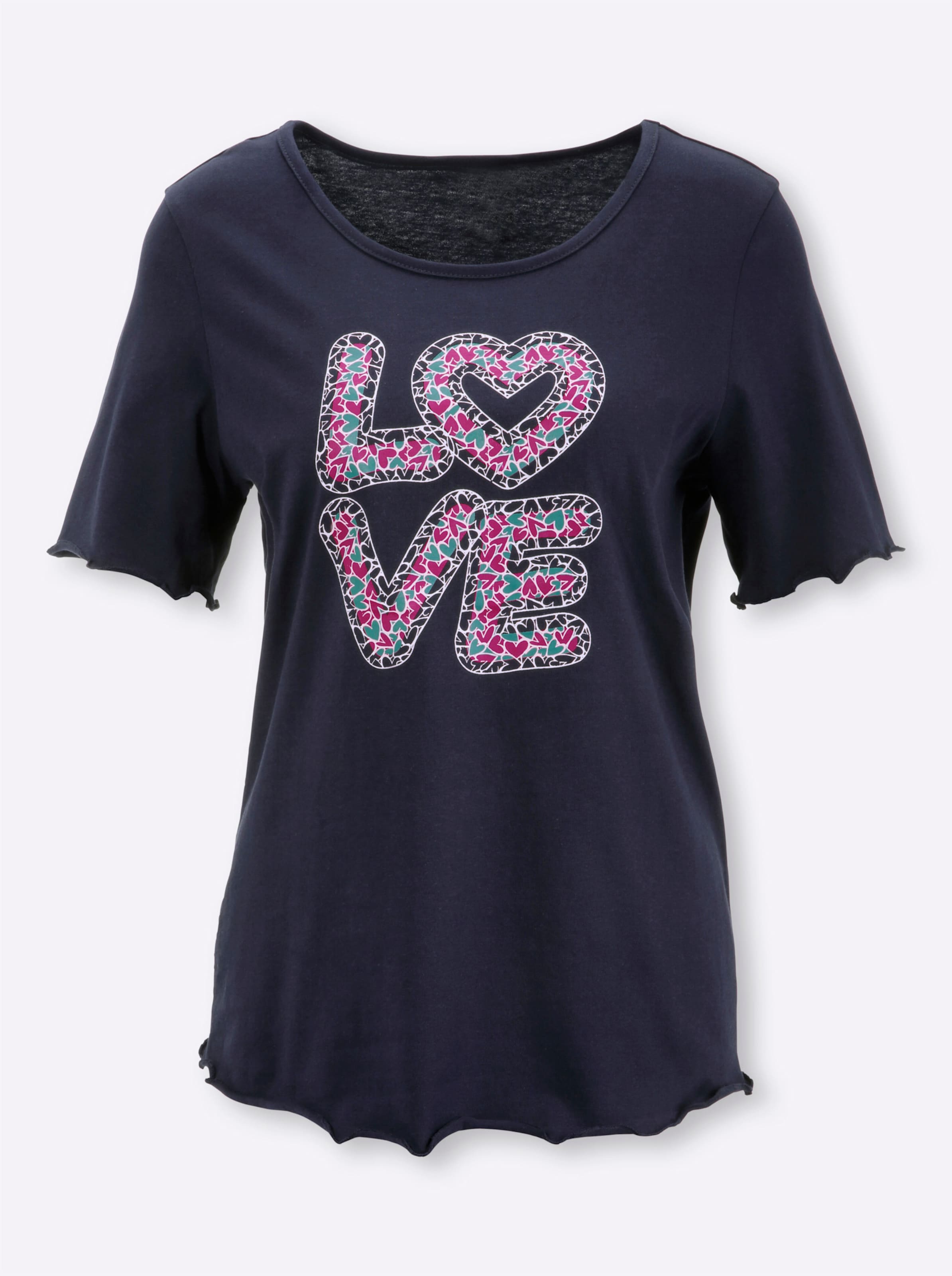 Witt Damen Kurzarmshirt mit LOVE-Print, marine-magenta