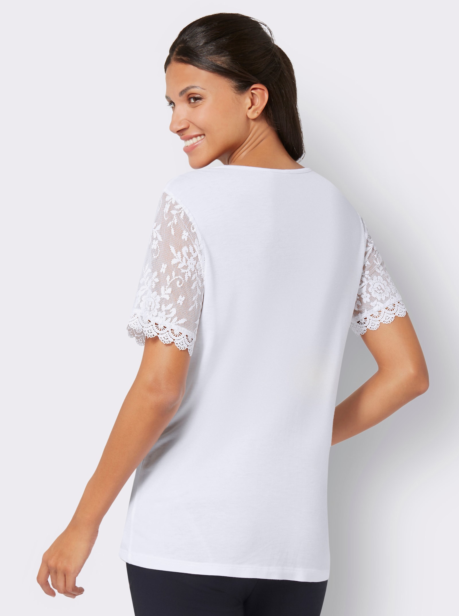 Spitzenshirt aus reiner Viskose - weiss