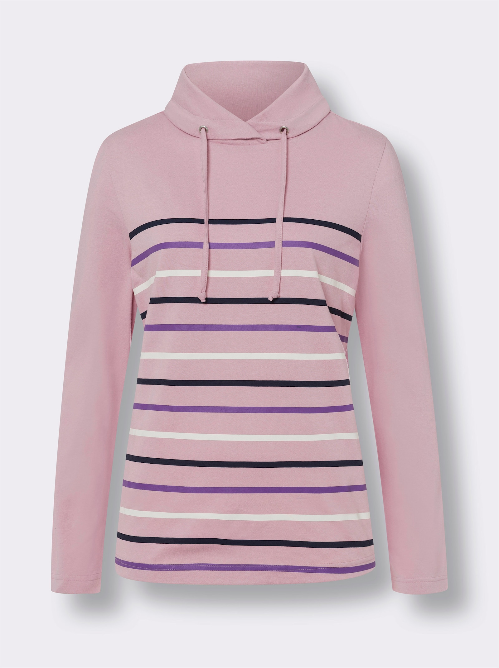 Rollkragenshirt mit platziertem Streifenmuster - rosé-marine-gestreift