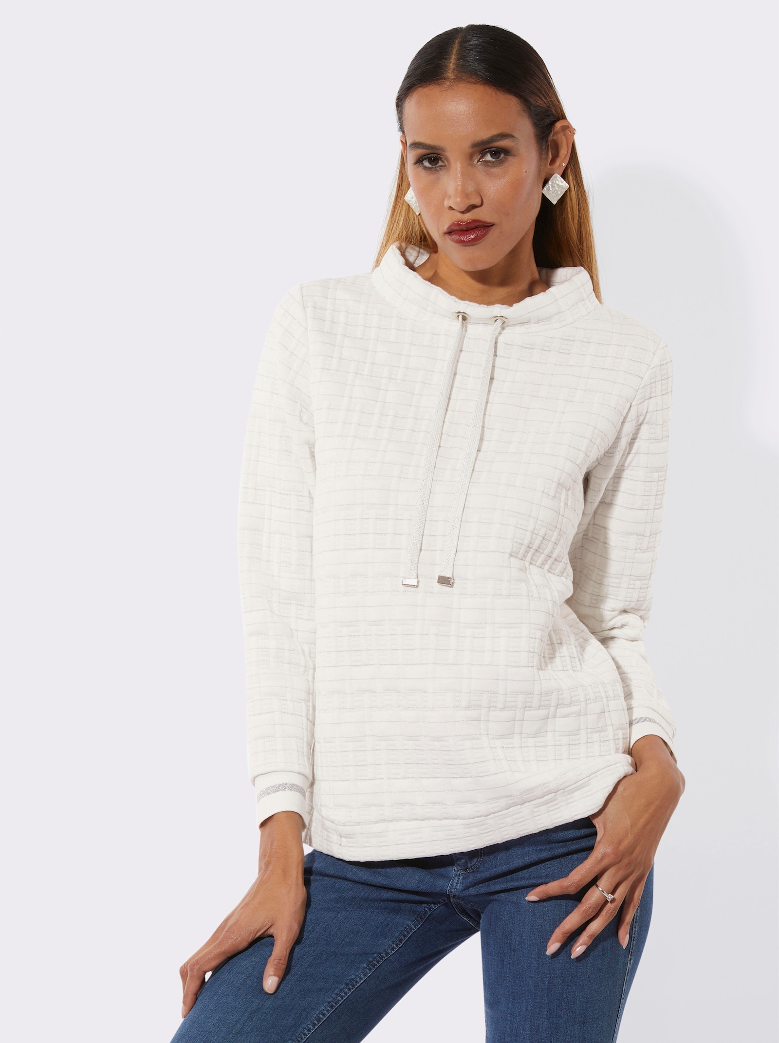 Sweatshirt mit Seitenschlitzen - ecru