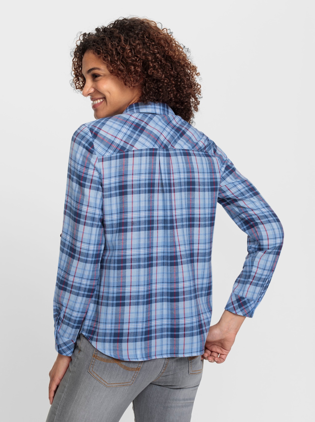 Flanellen blouse - donkerblauw/hemelsblauw geruit