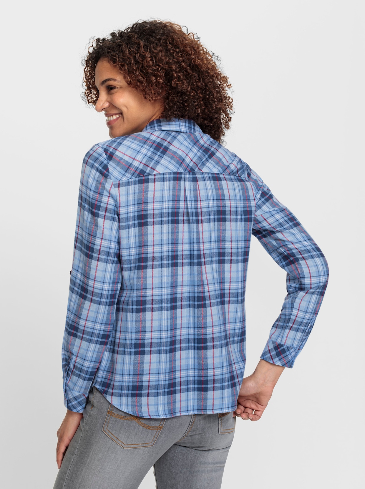 Flanell-Bluse - dunkelblau-himmelblau-kariert