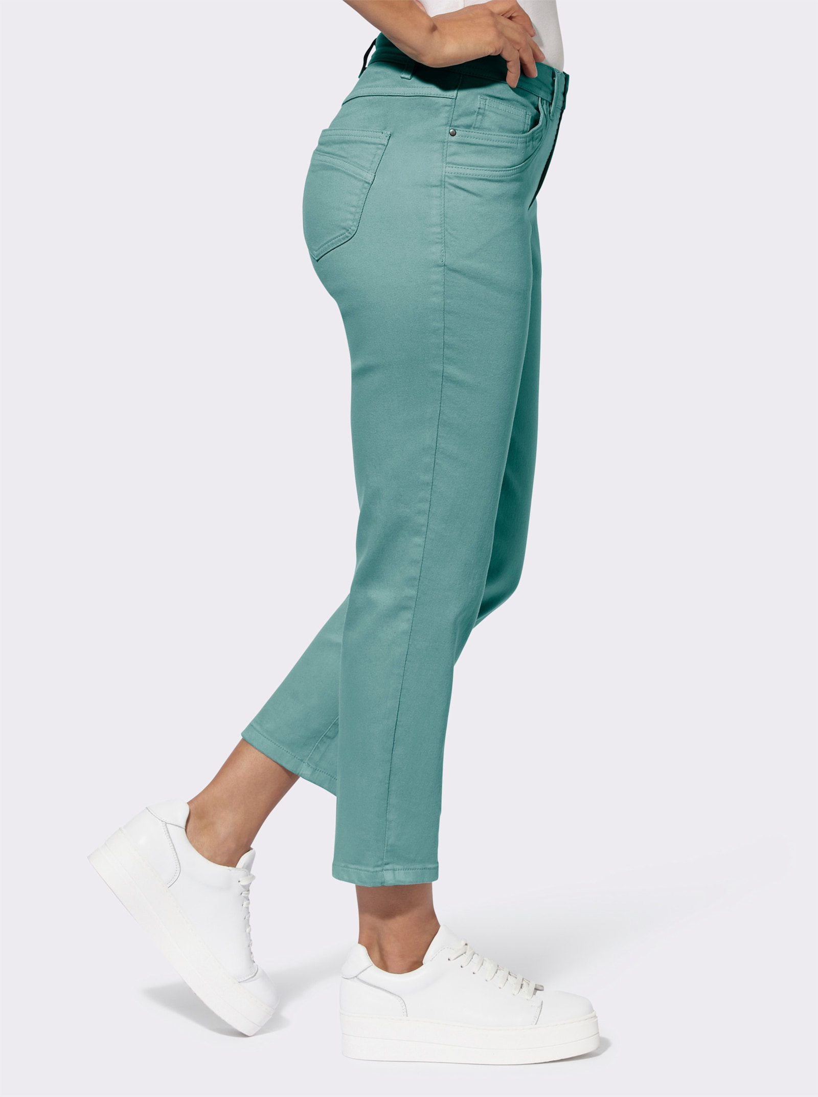 7/8-Jeans mit Kontrastnähten - salbei