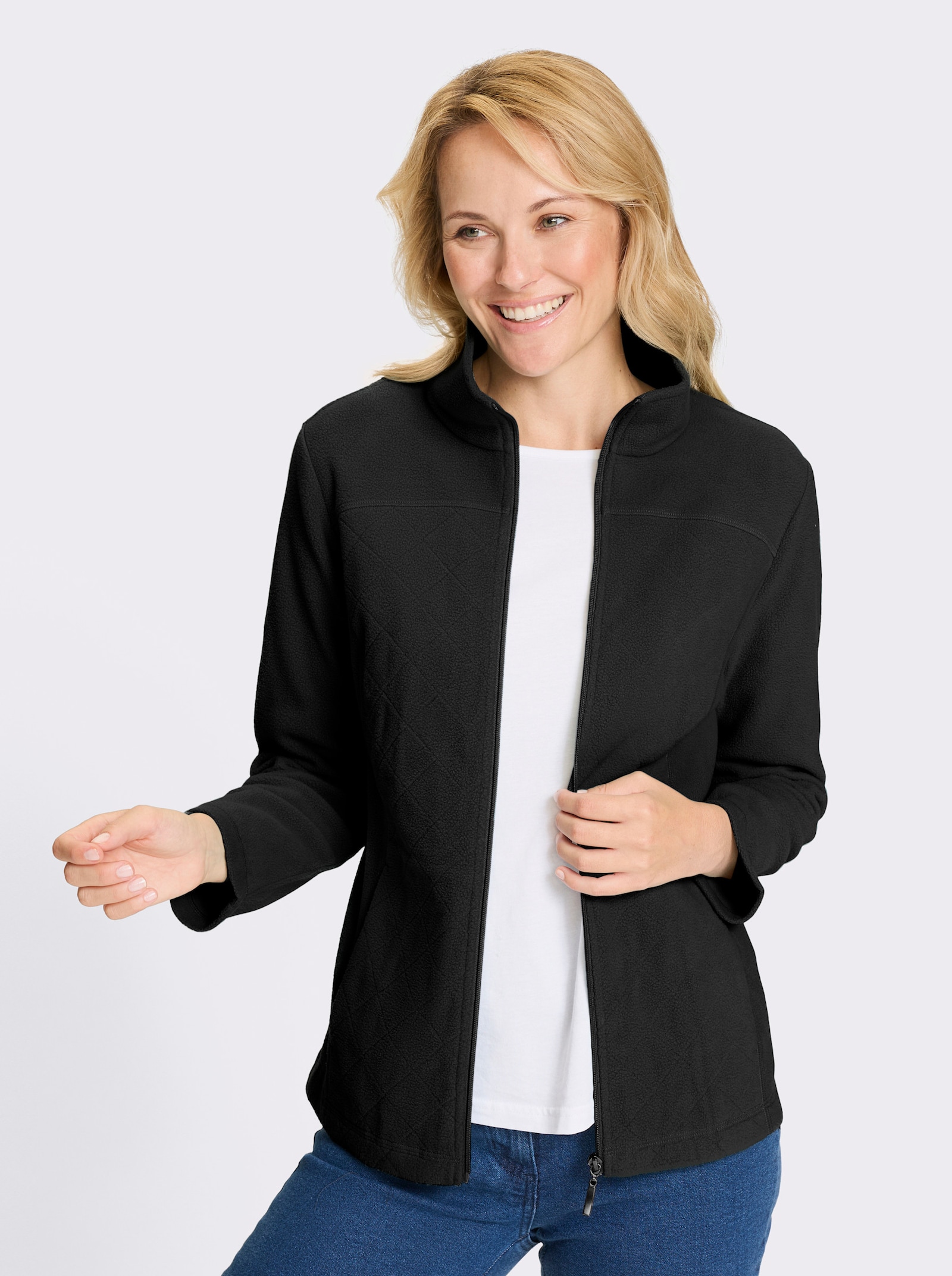 Fleecejacke mit formgebenden Nähten - schwarz