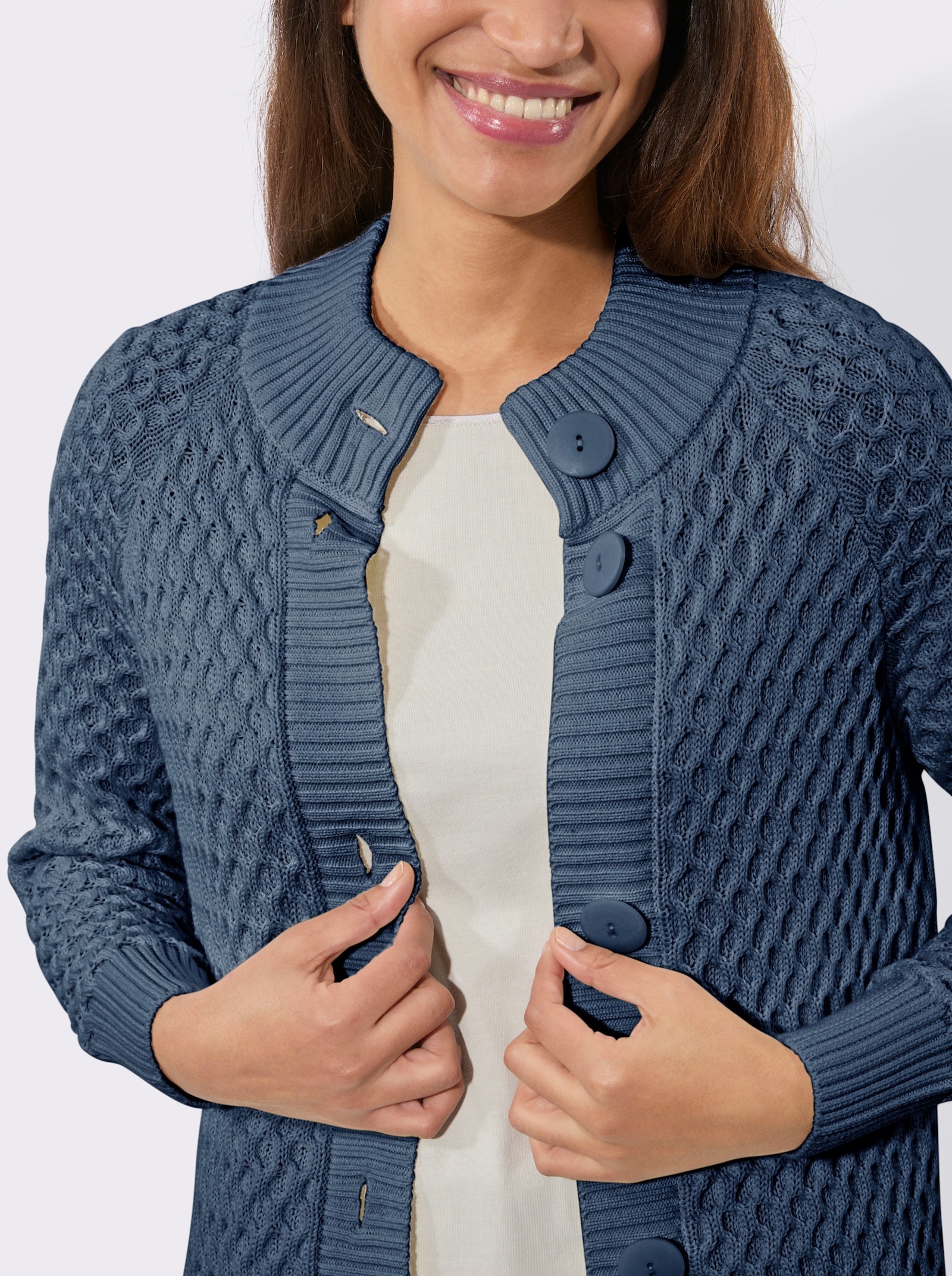 Veste longue en tricot avec poches - bleu fumée