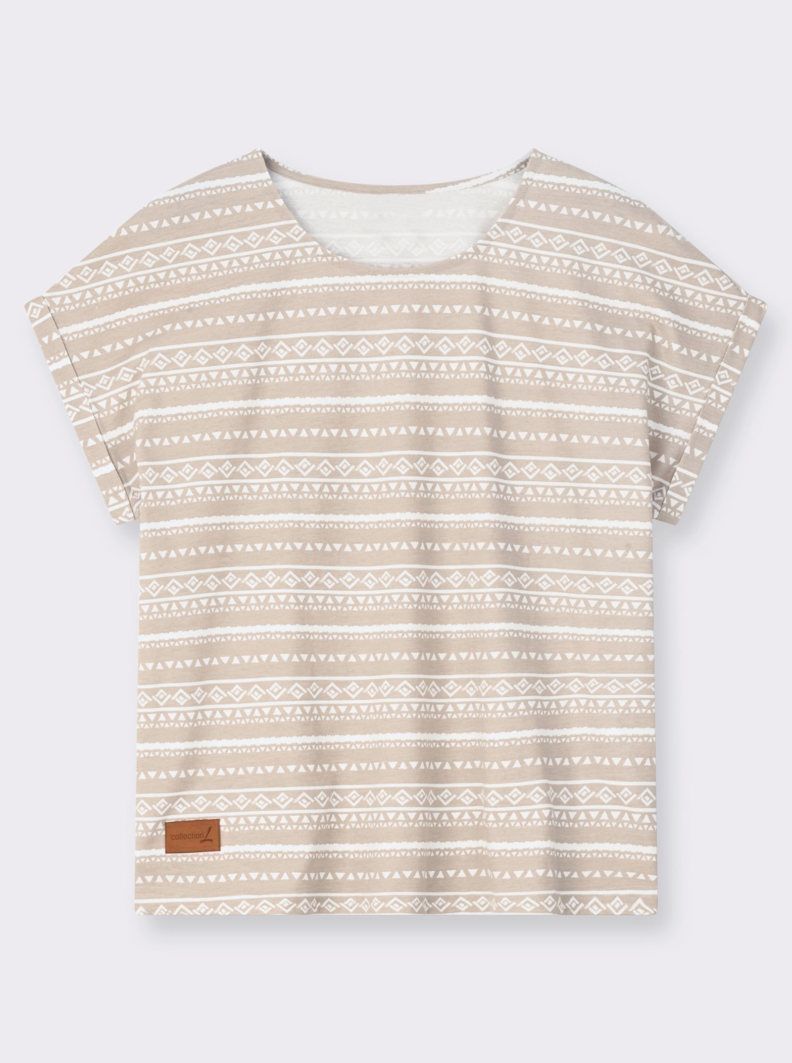 Print-Shirt mit Rundhals-Ausschnitt - beige-ecru-bedruckt