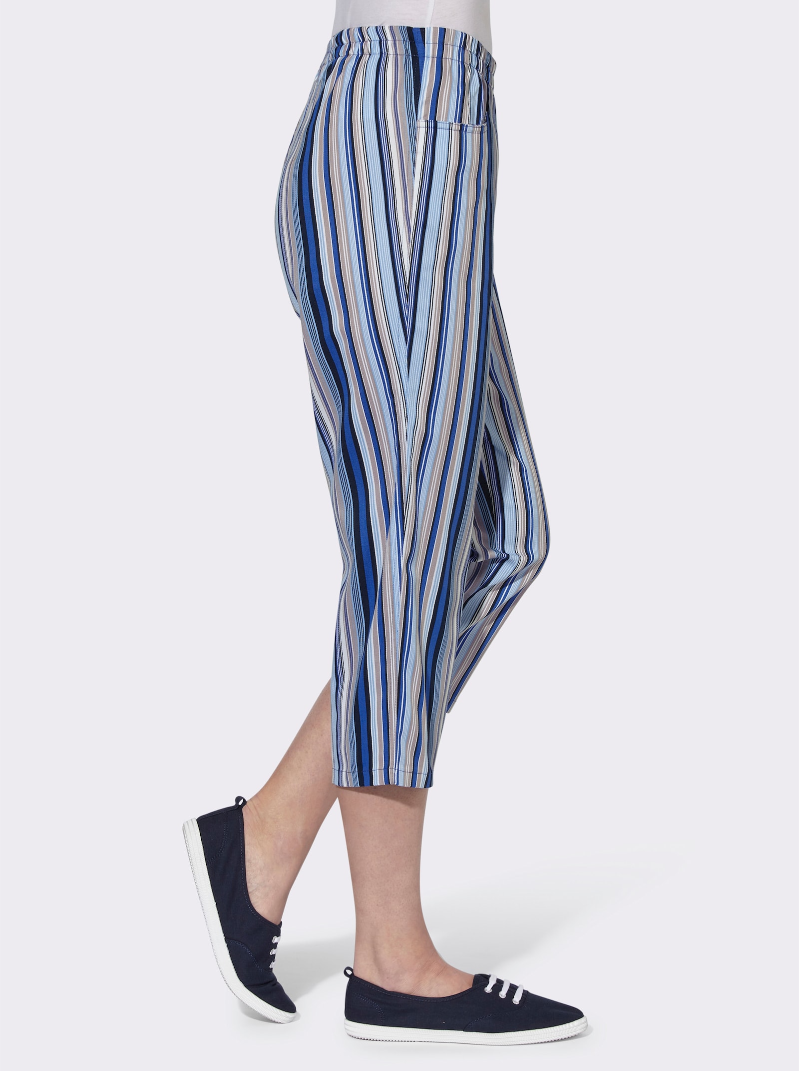 Caprihose aus reiner Baumwolle - jeansblau-gestreift