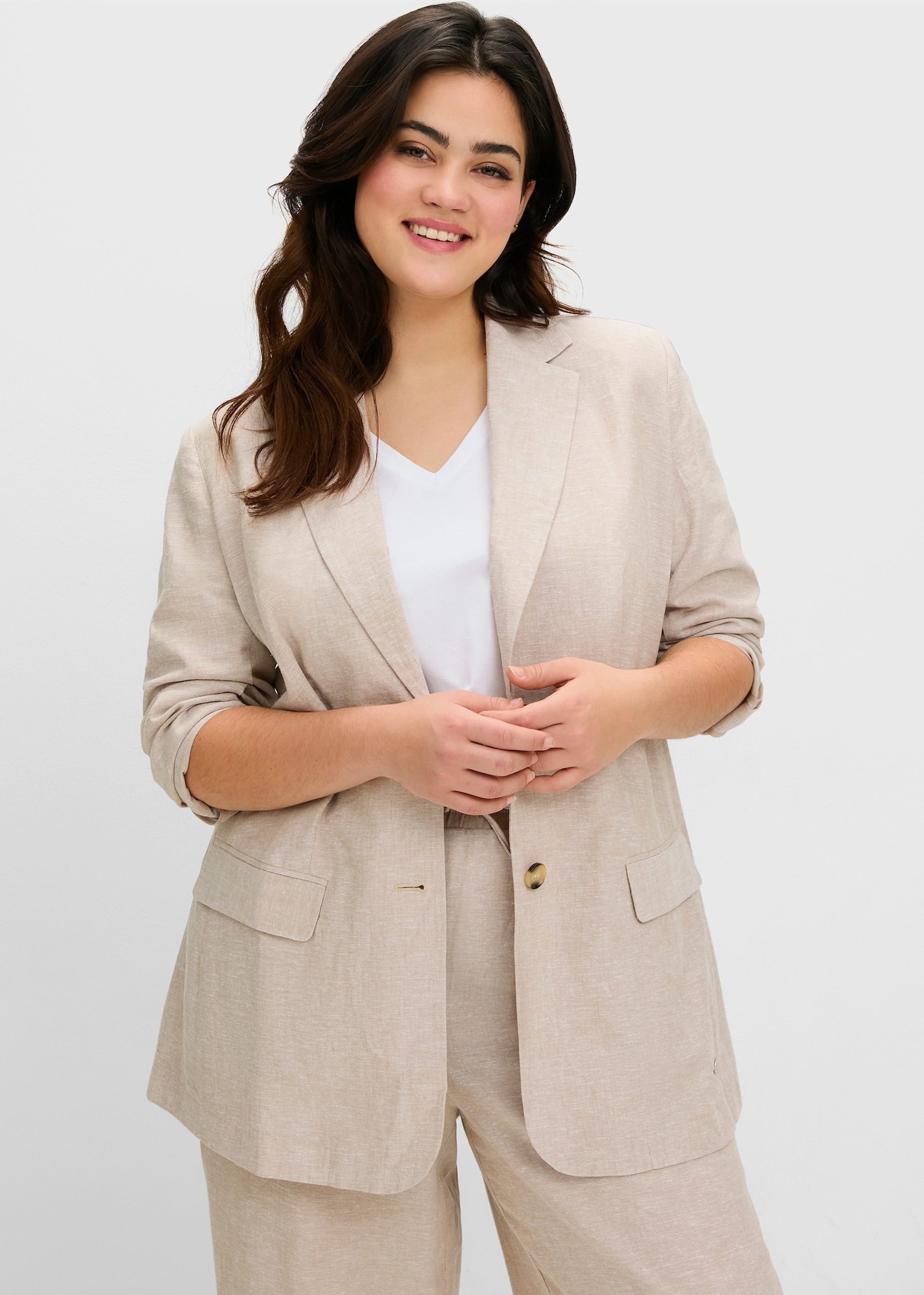 sheego Blazer im Leinenmix, leicht tailliert - beige
