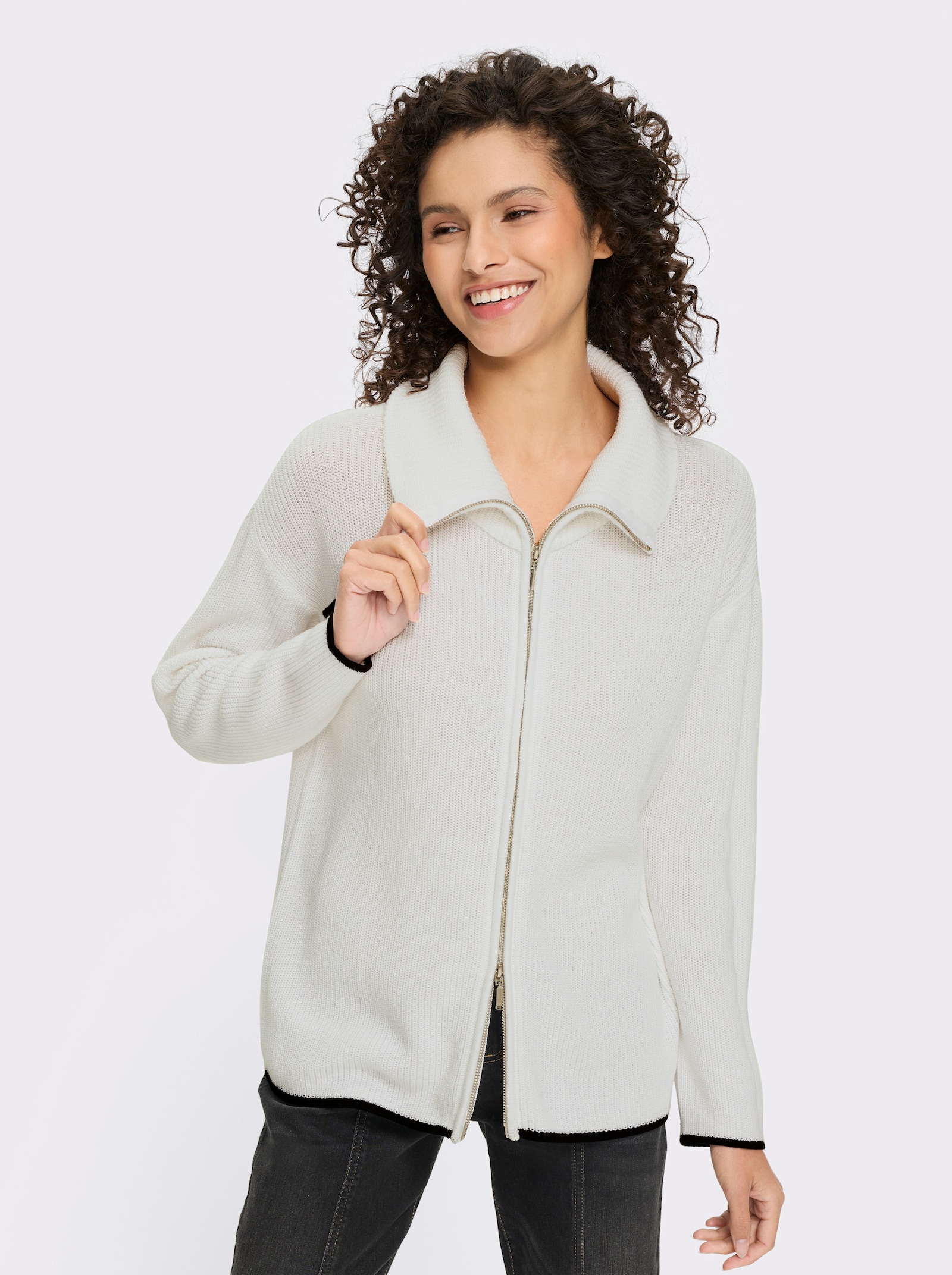heine Cardigan mit 2-Wege-Zipper - weiß