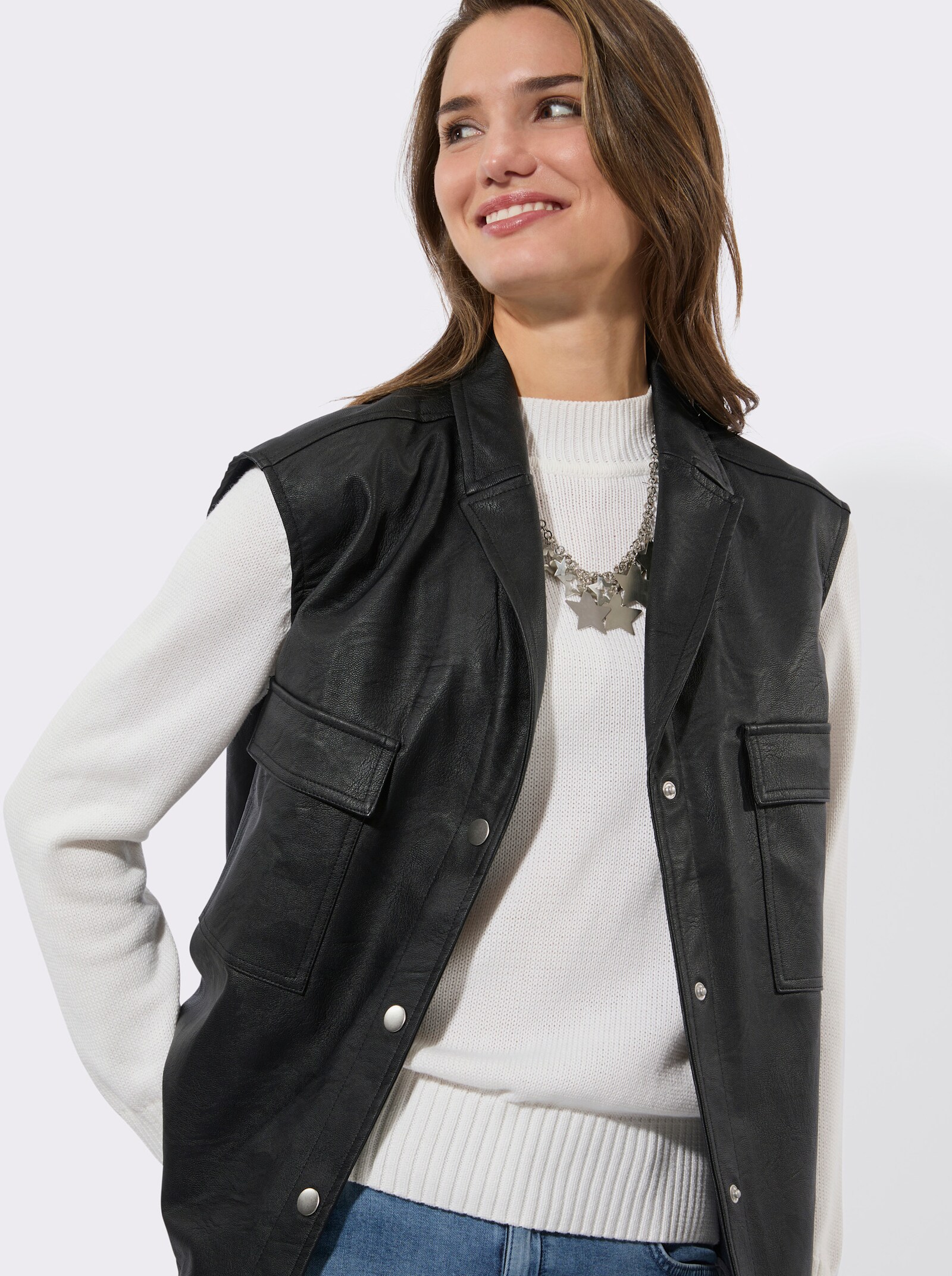 Lederimitatweste mit Druckknöpfen - schwarz