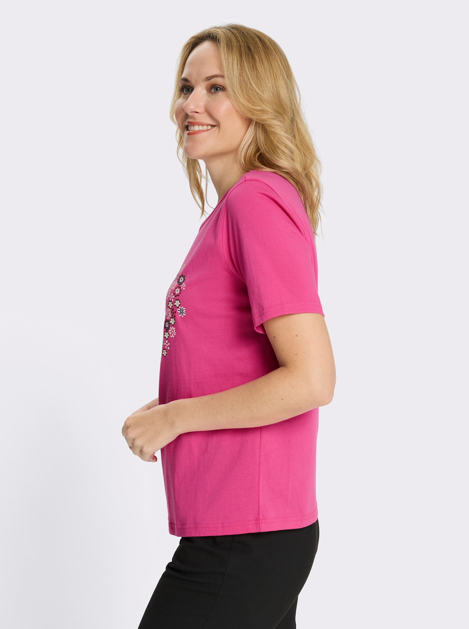 Shirt met ronde hals en hartprint - fuchsia/bruin bedrukt