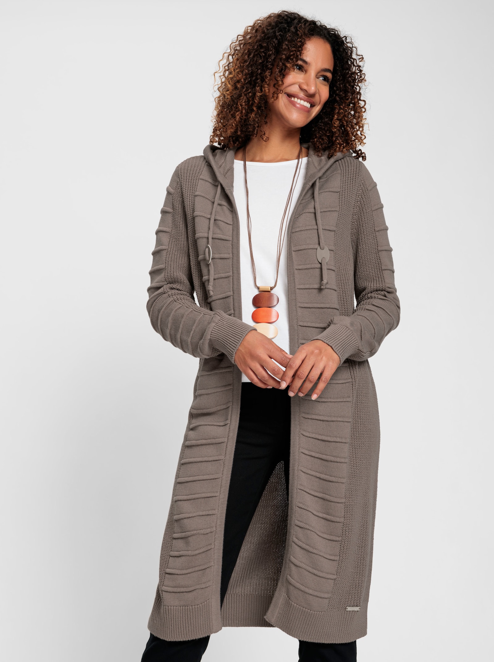 Lang vest met mix van structuurpatronen - taupe