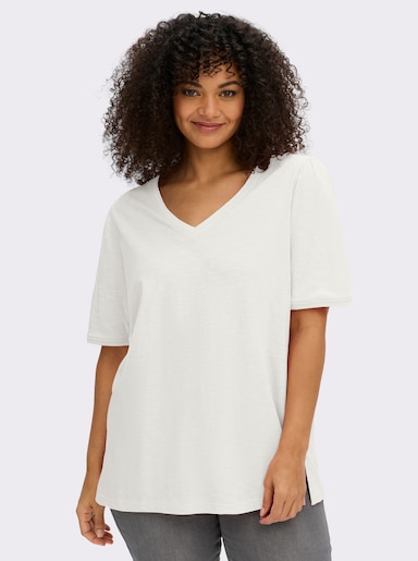 sheego V-Shirt in Flammgarn-Struktur - ecru