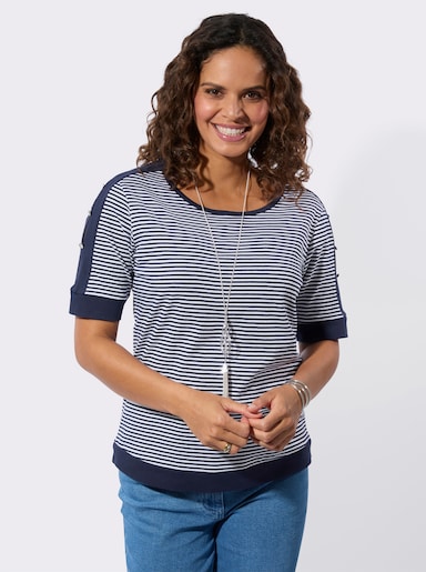 Ringelshirt mit Kontrastpaspeln - marine-weiß-geringelt