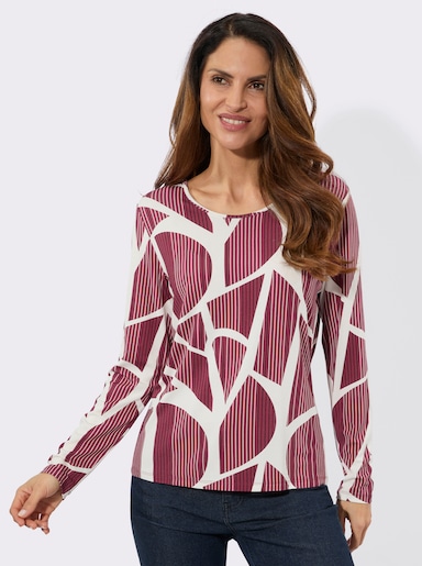 Rundhalsshirt mit Grafik-Muster - bordeaux-ecru-bedruckt