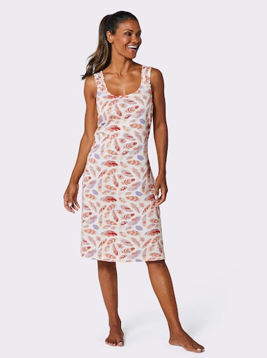 wäschepur Nachthemden mit Federprint - ecru-bedruckt + papaya