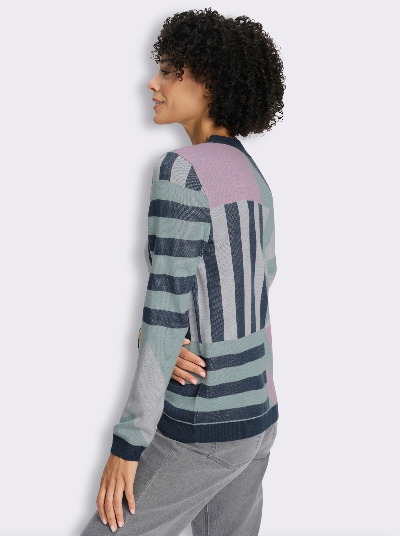 Jacquardpullover in grafischem Muster - kalkmint-rosé-gemustert
