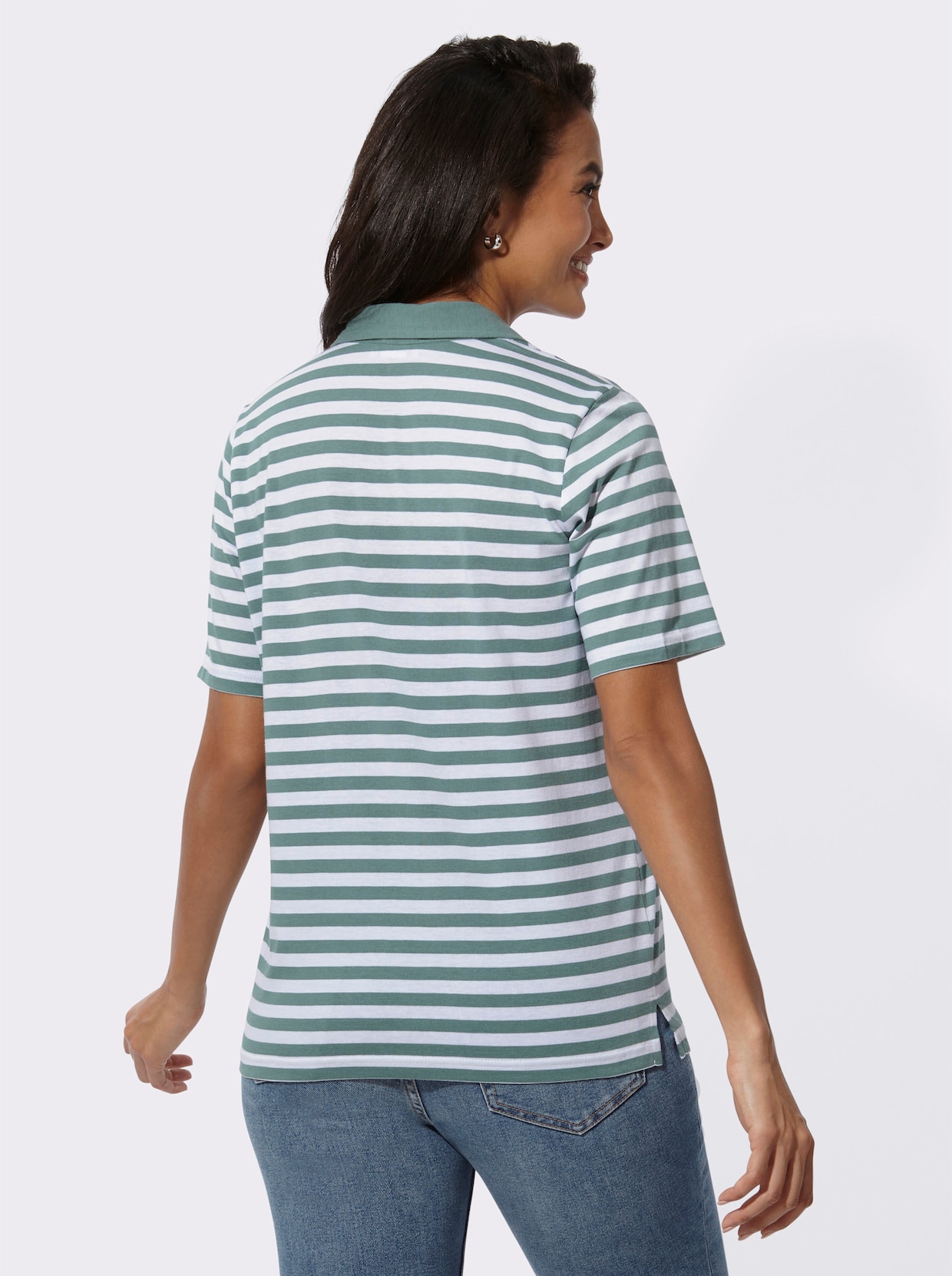 Poloshirt - jade-weiß-geringelt