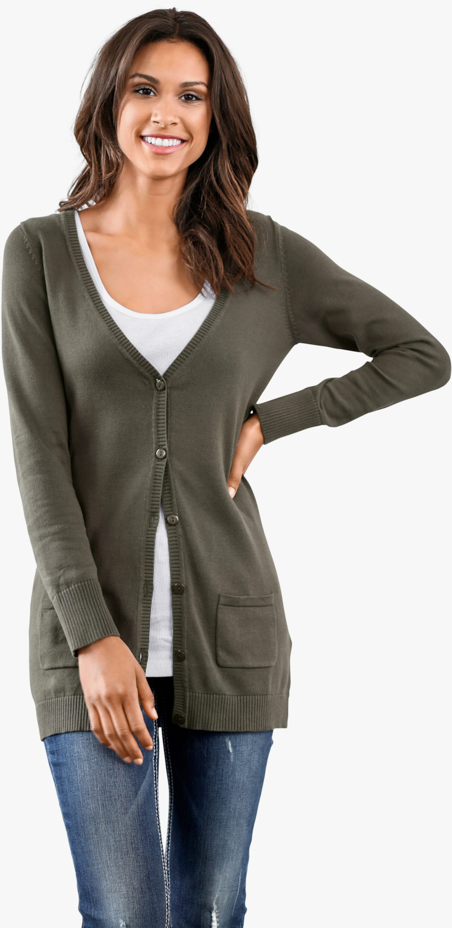 heine Veste en maille fine avec poches - vert olive