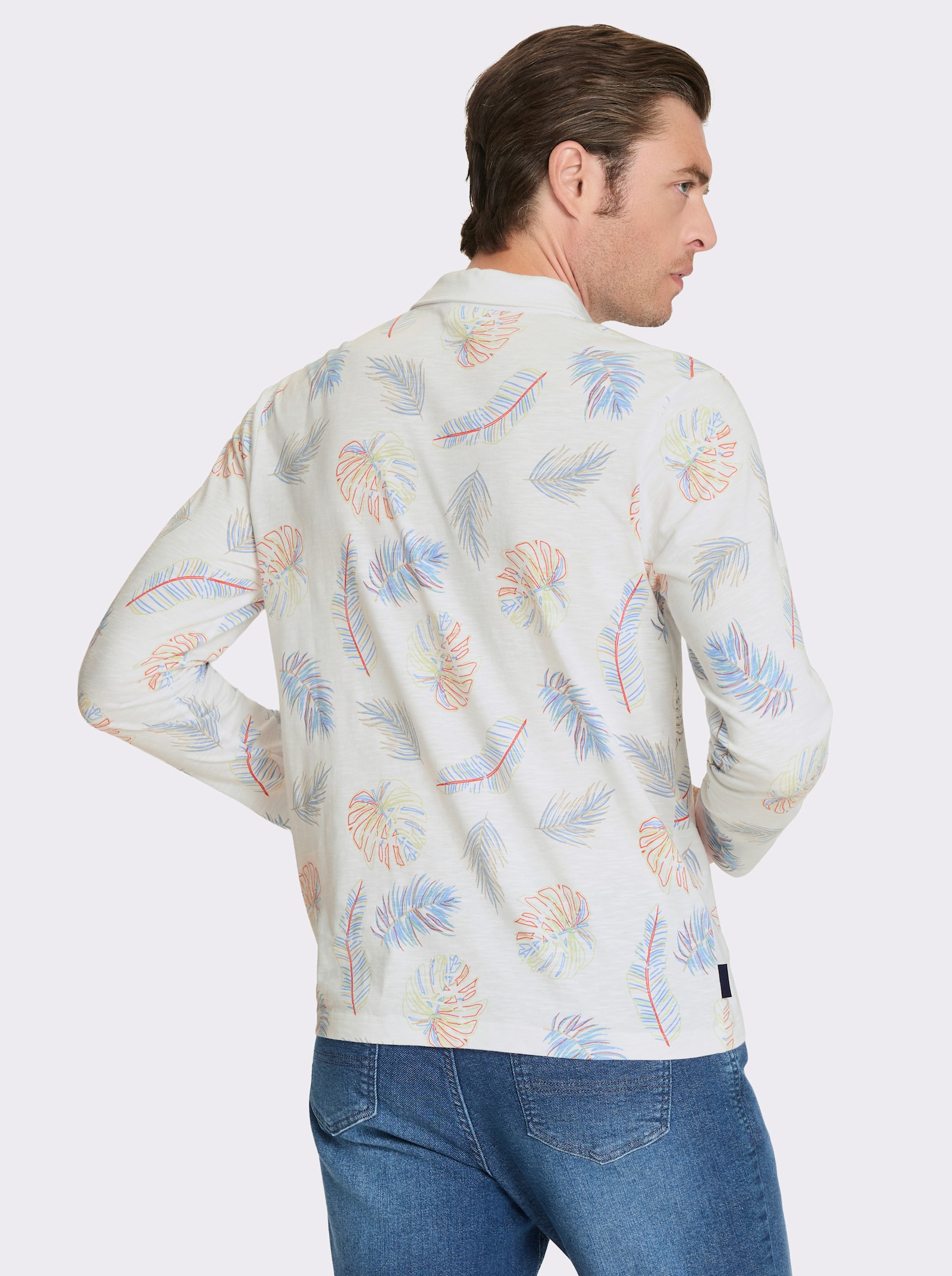 Marco Donati Langarmshirt aus Flammgarn - weiß-bedruckt