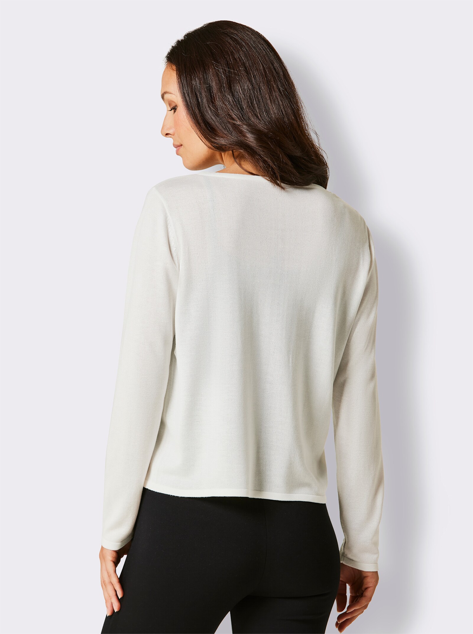 CREATION L PREMIUM Feinstrickjacke mit Verzierungen vorne - ecru