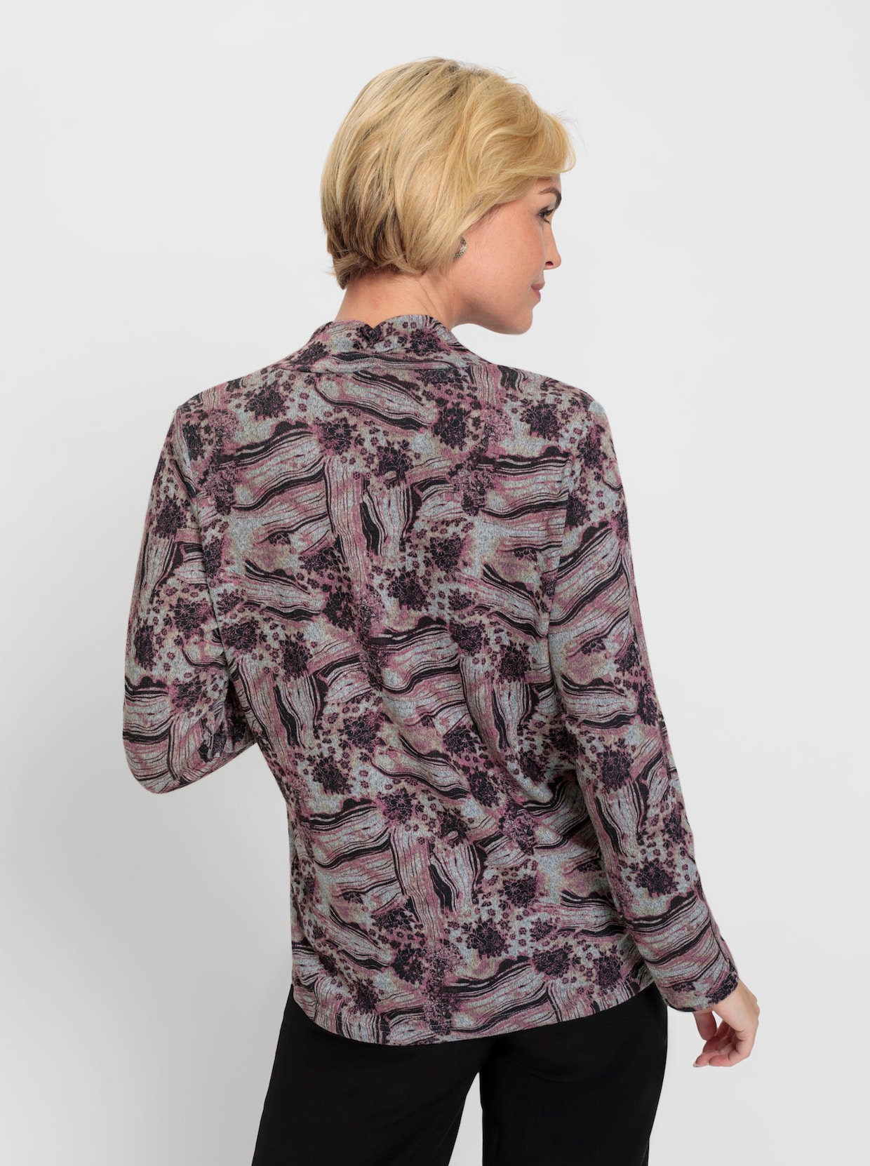 Winter-Shirt - steingrau-aubergine-bedruckt