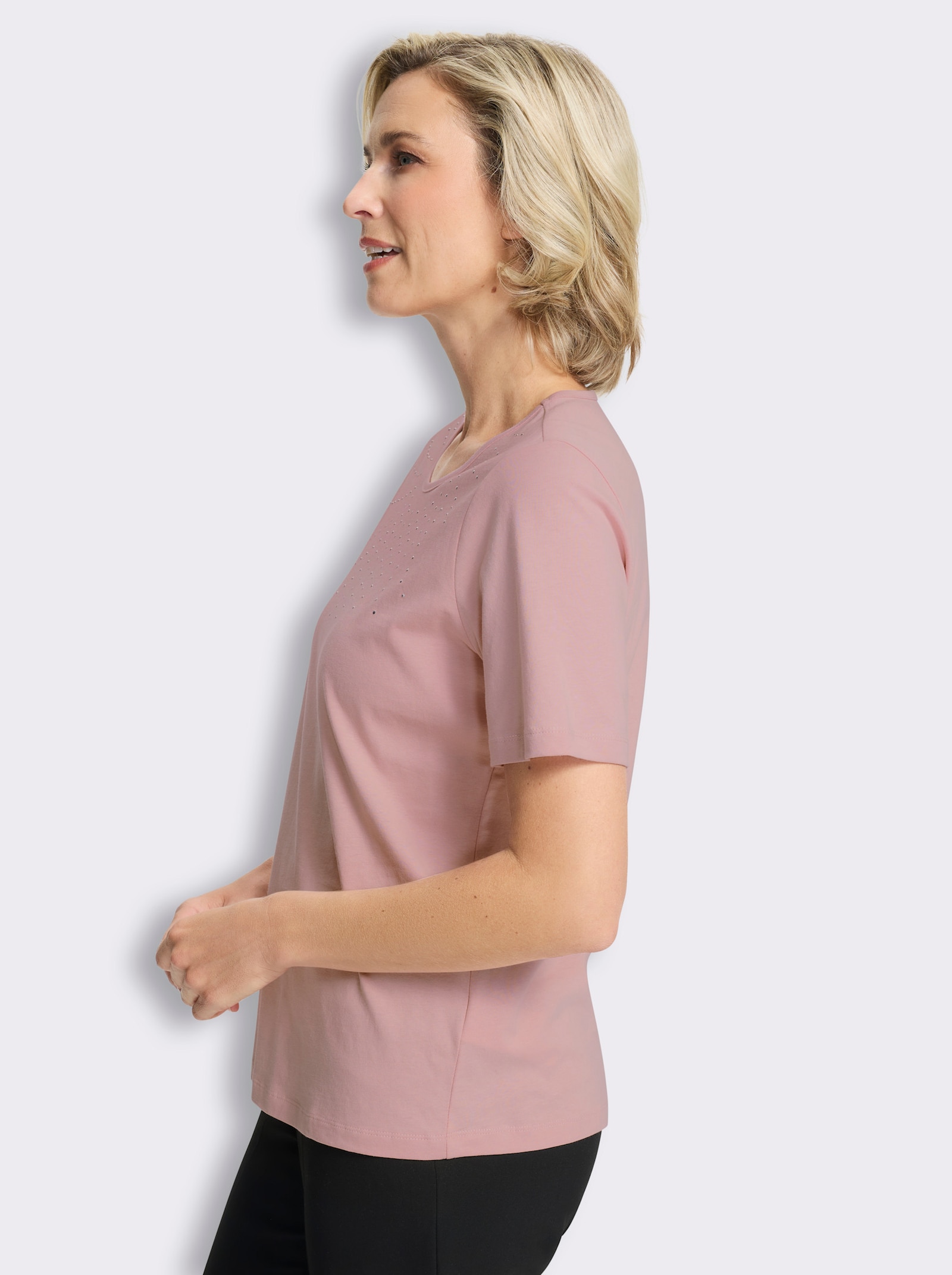 Shirt met korte mouwen en steentjesversiering - hortensia