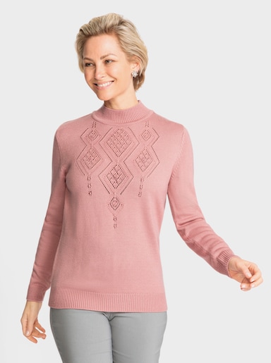 Stehkragenpullover mit Zierperlen - rosenquarz