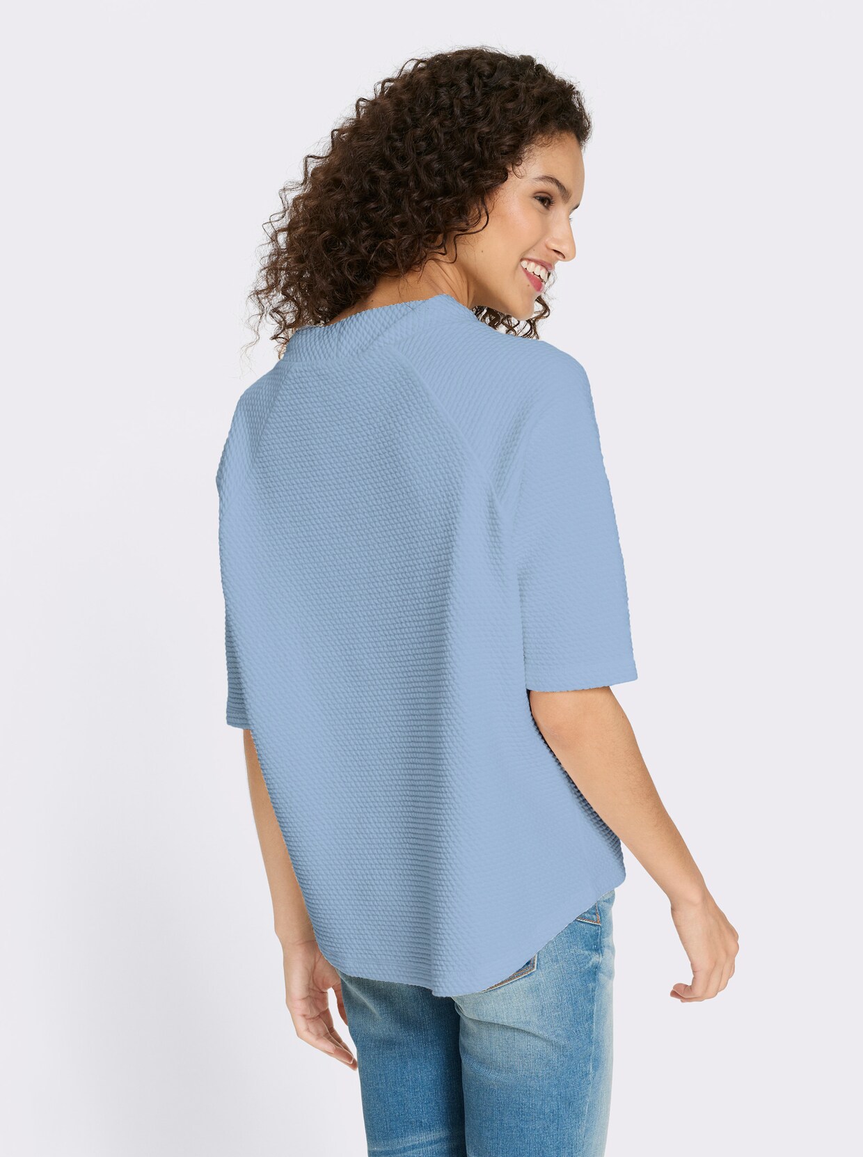 heine Shirt met opstaande kraag en wafelstructuur - ijsblauw