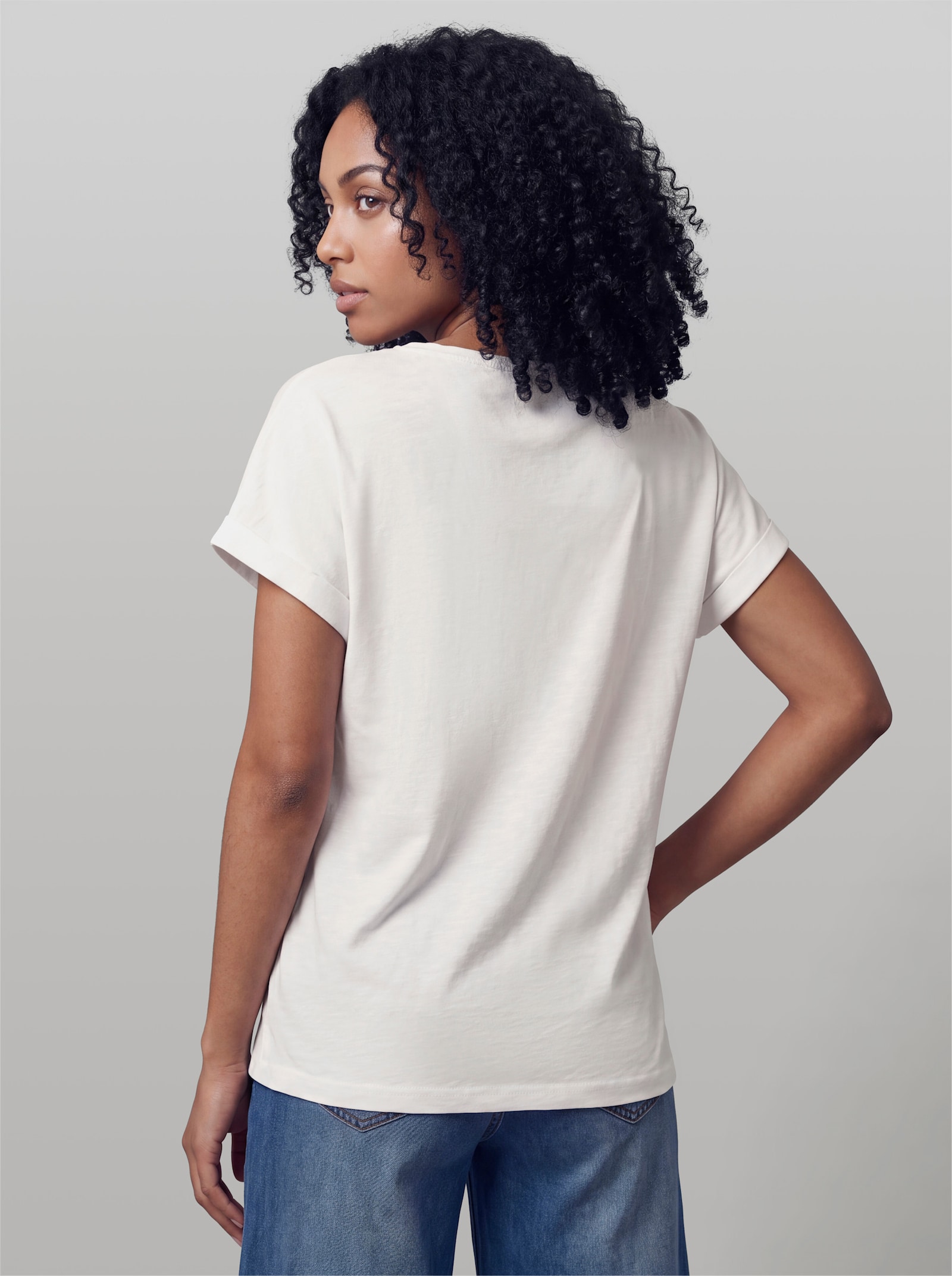 heine Kurzarmshirt mit Kraken-Motiv - weiß-orange-bedruckt